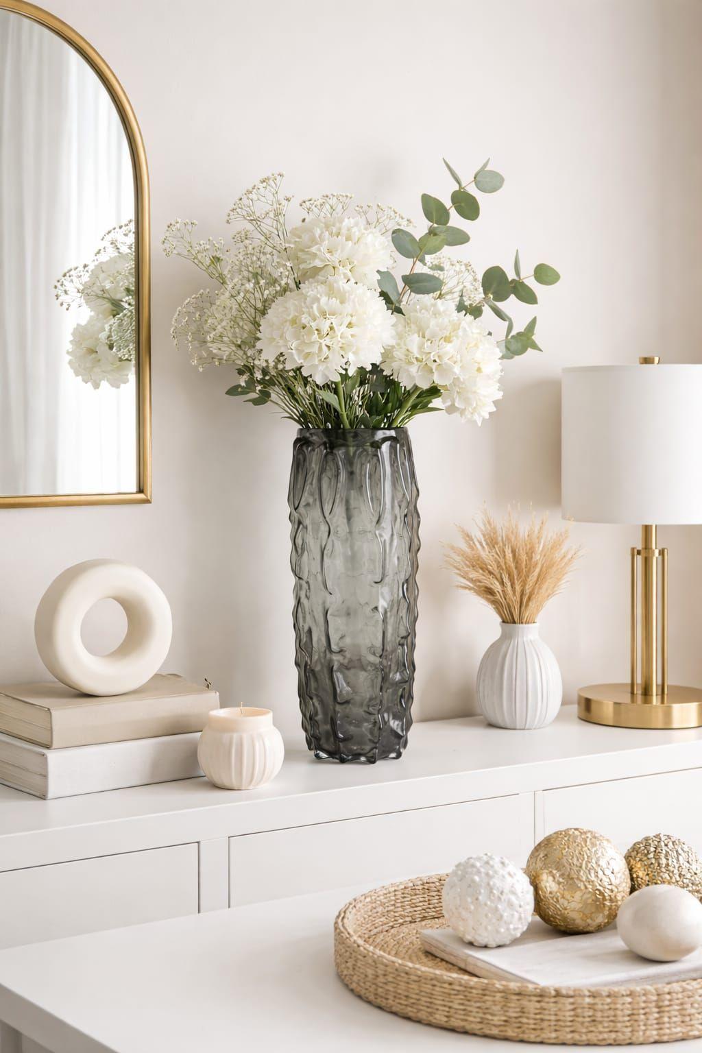 Jarron Decorativo de Vidrio Grueso Gris Humo 38 cm Diseño Moderno Texturizado-3