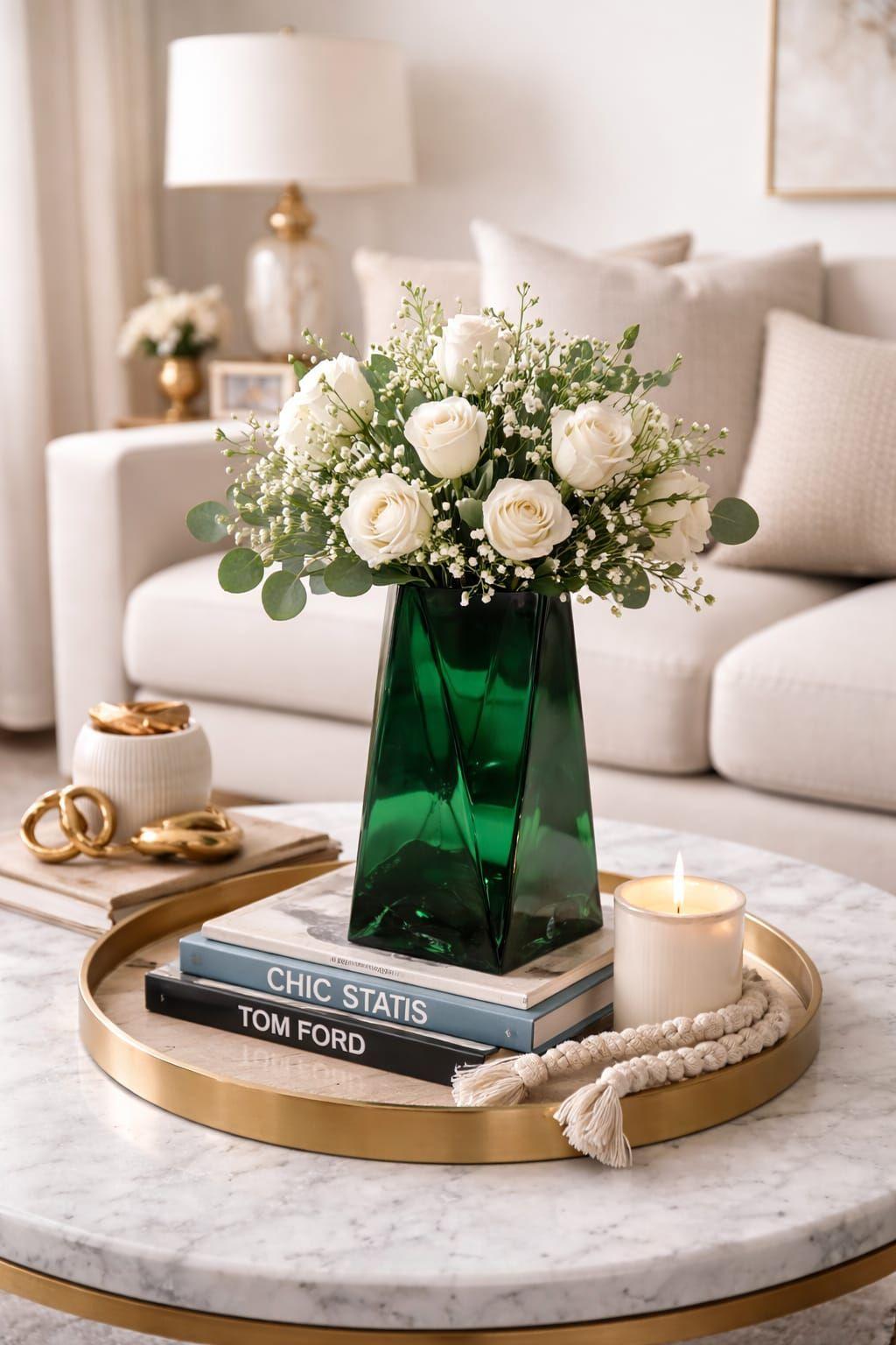 Florero Decorativo de Vidrio Grueso Verde Esmeralda 25 cm Dise o Moderno con Base Estable-4