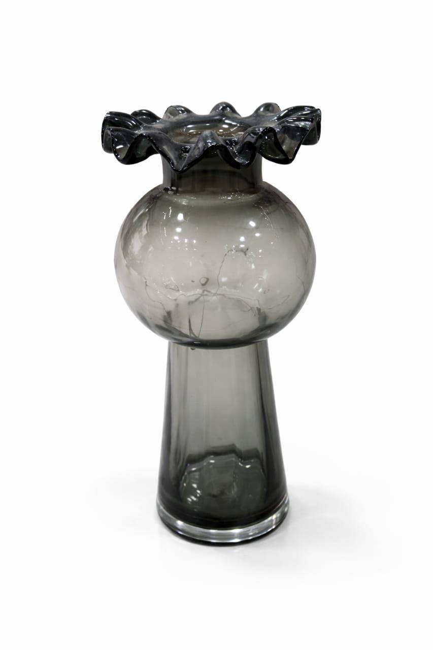 Florero Decorativo de Vidrio Grueso Gris Humo 30 cm Dise o Elegante con Base Estable-0