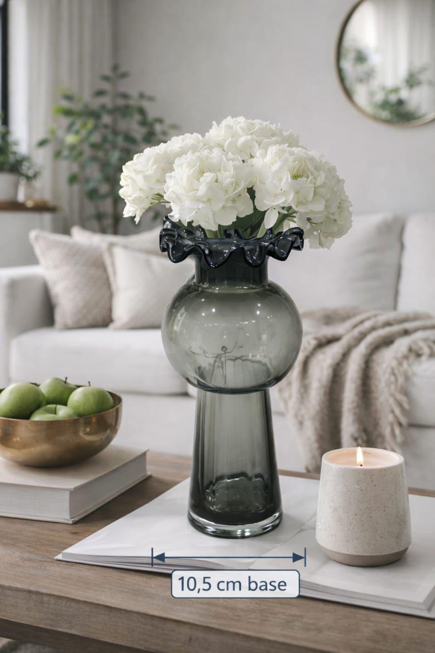 Florero Decorativo de Vidrio Grueso Gris Humo 30 cm Dise o Elegante con Base Estable-1