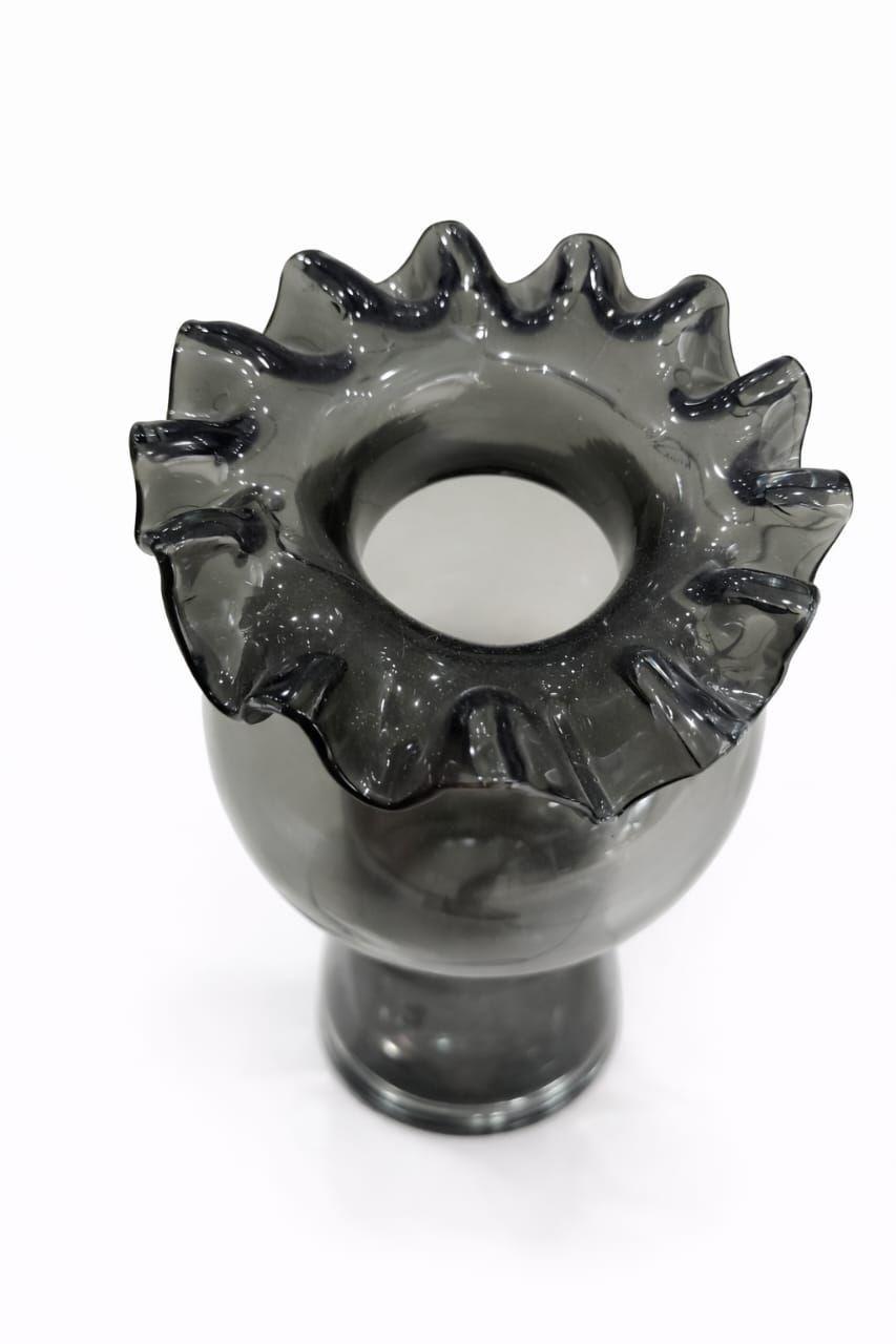 Florero Decorativo de Vidrio Grueso Gris Humo 30 cm Dise o Elegante con Base Estable-2