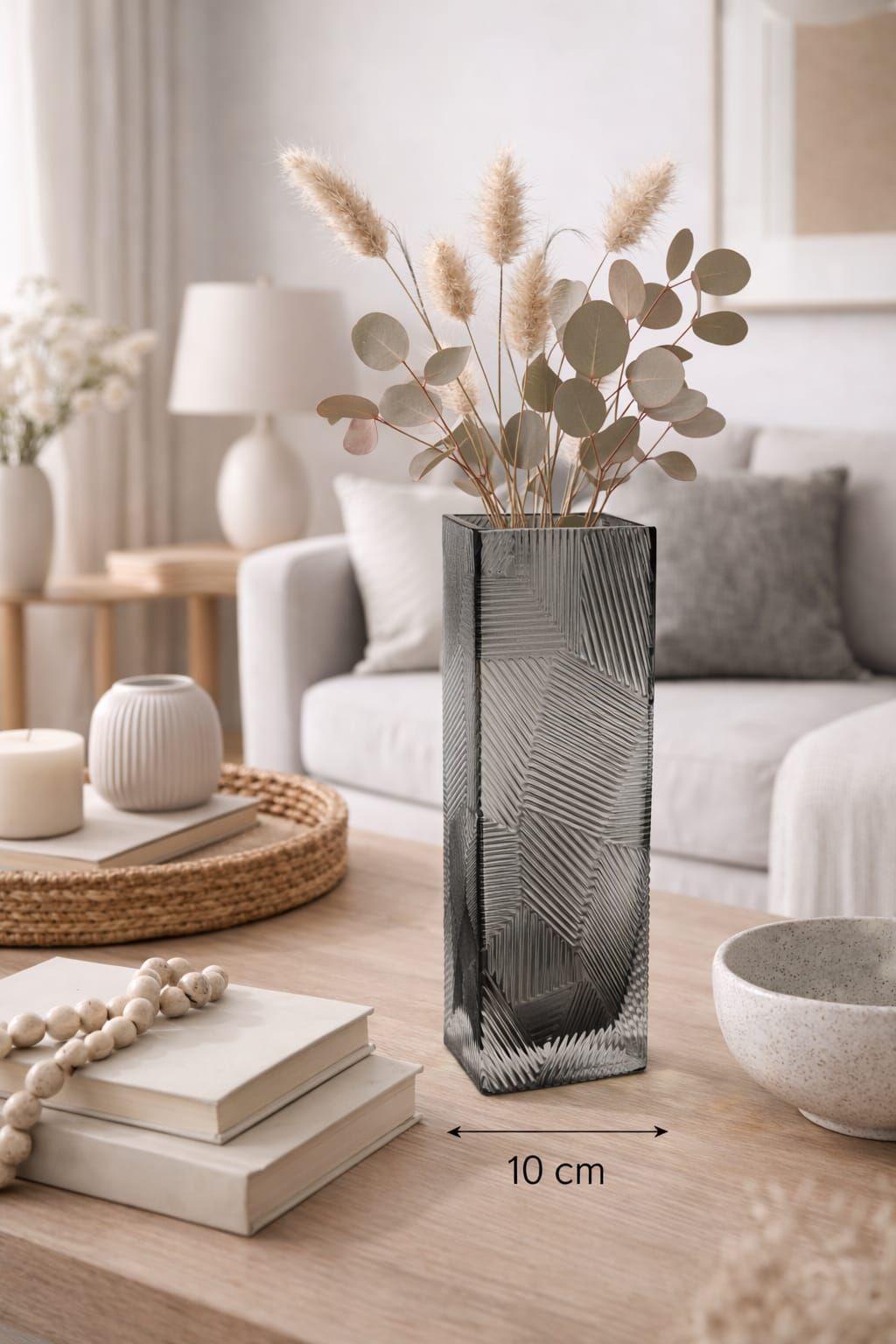 Florero Decorativo de Vidrio Ahumado Dise o Geom trico Moderno 30 cm-2