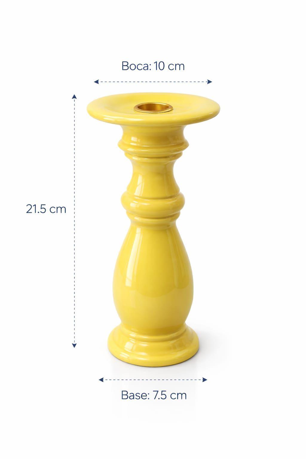 Candelabro Decorativo de Ceramica Amarillo con Porta Vela Estandar Estilo Clasico Elegante-3