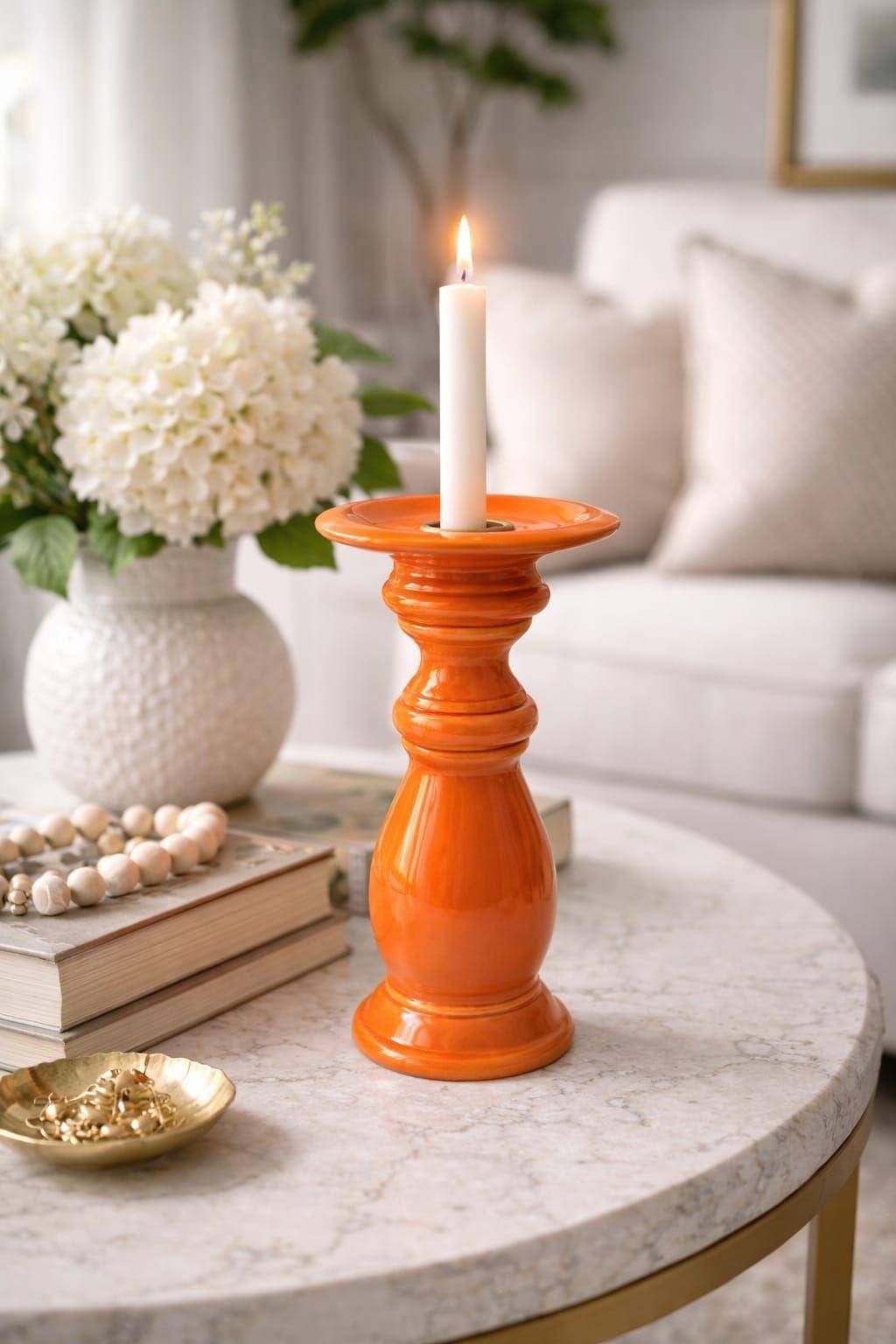 Candelabro Decorativo de Cer mica Naranja 21 5 cm-2