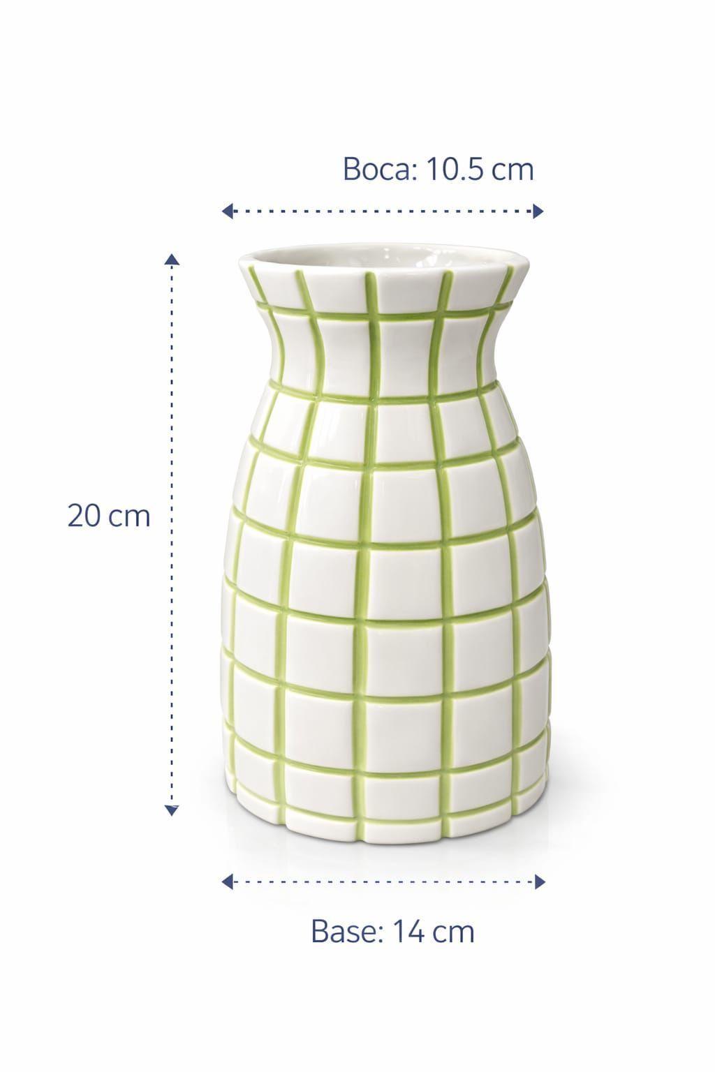 Jarron Decorativo de Ceramica Blanca con Detalles Verdes-3