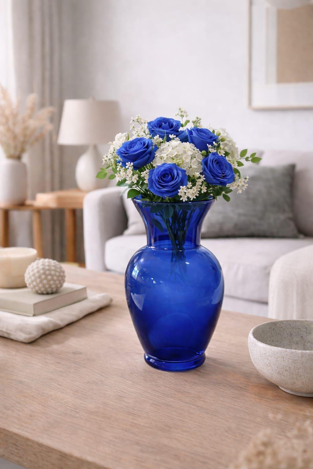 Florero de Vidrio Azul Transl cido Decorativo 27 cm-2