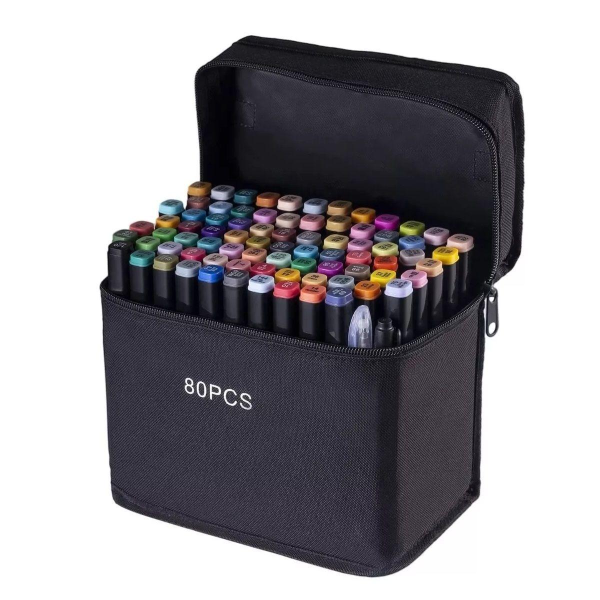 Set 80 Marcadores Doble Punta Con Estuche-0