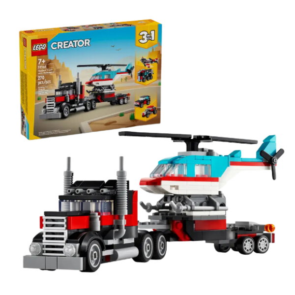 Creator 3 en 1 Camión Plataforma Con Helicóptero 270 Piezas 31146-0