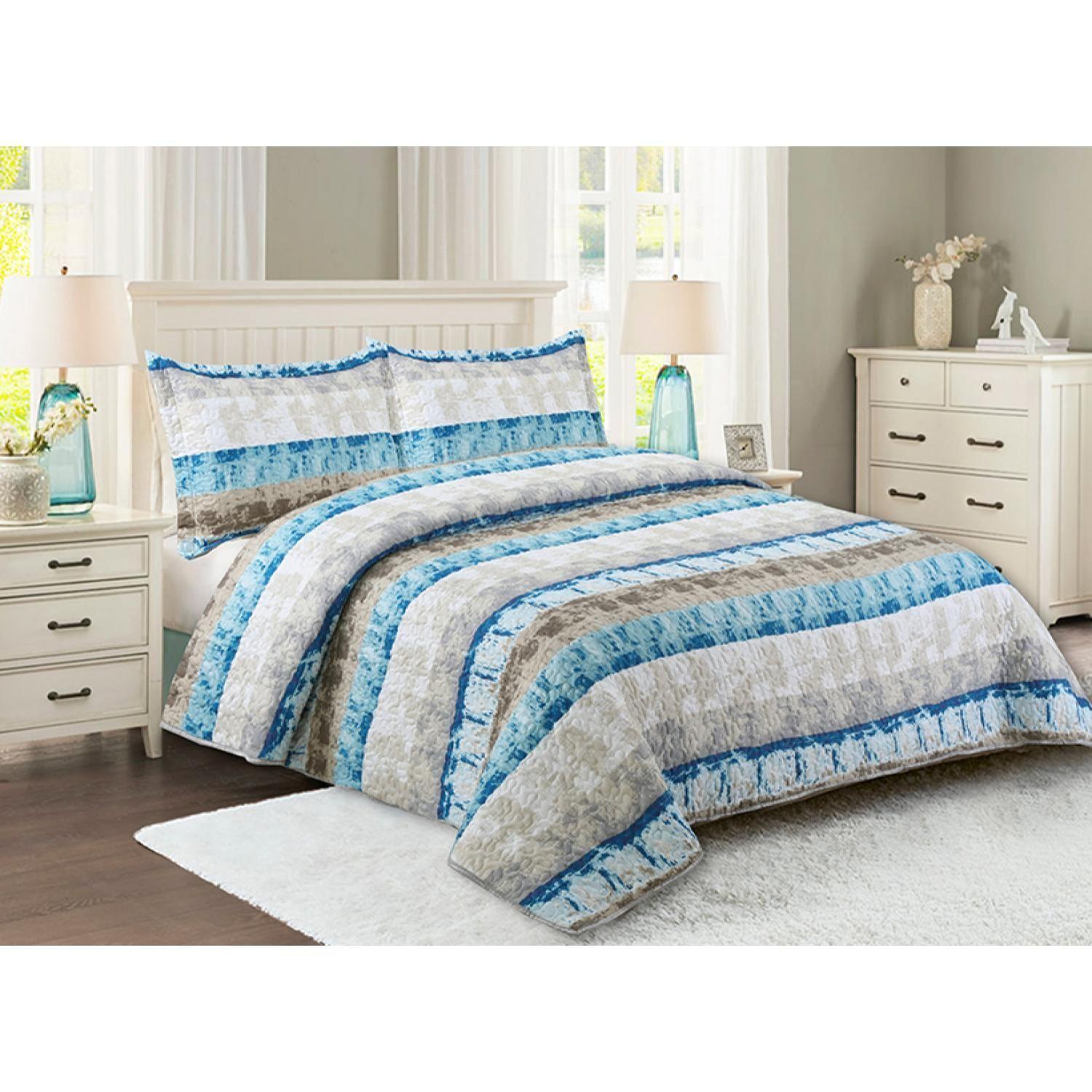 Cubrecamas Quilt Estampado Deluxe Reversible C/n Fundas 2 Plaza doral-1