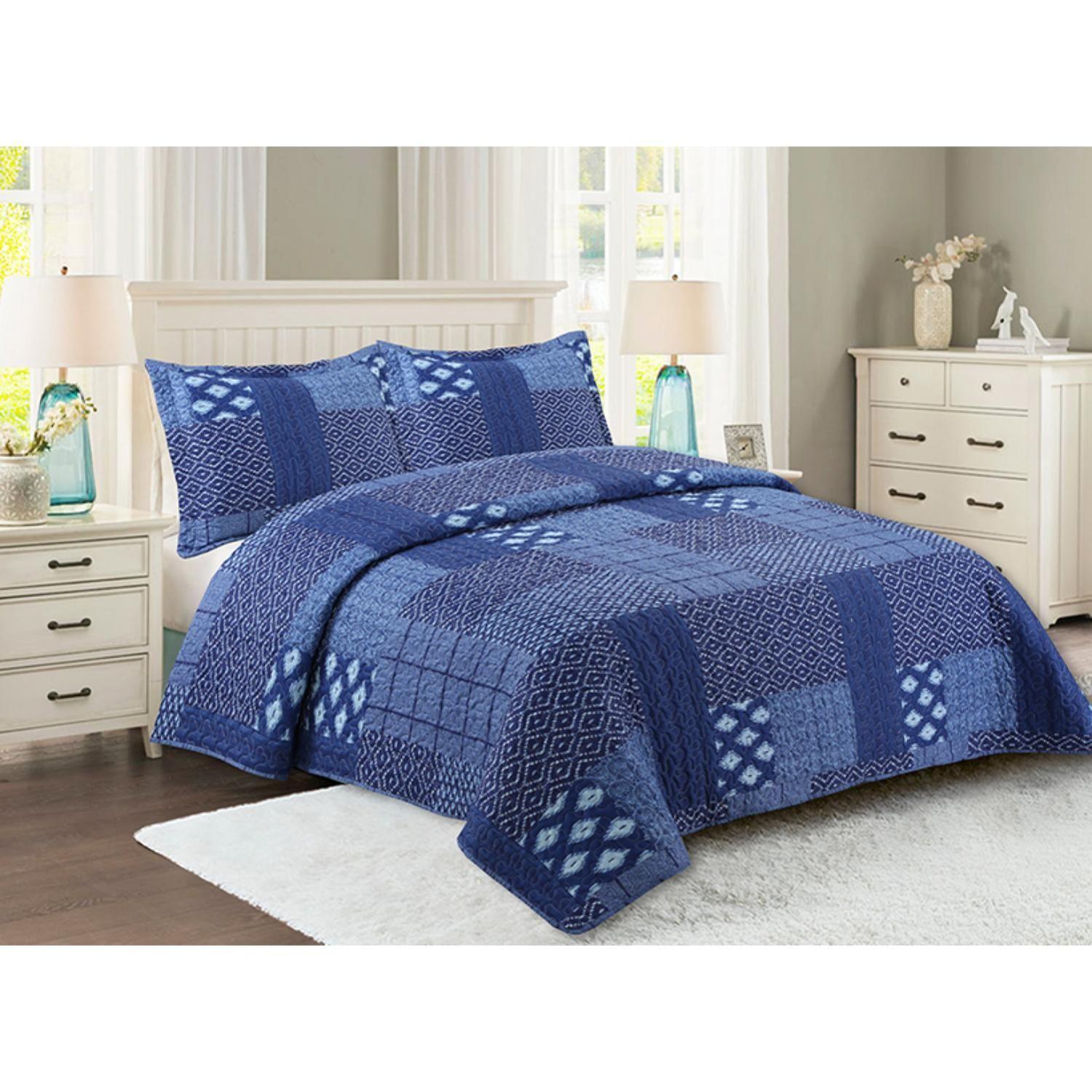 Cubrecamas Quilt Estampado Deluxe Reversible C/n Fundas 2 Plaza doral-5