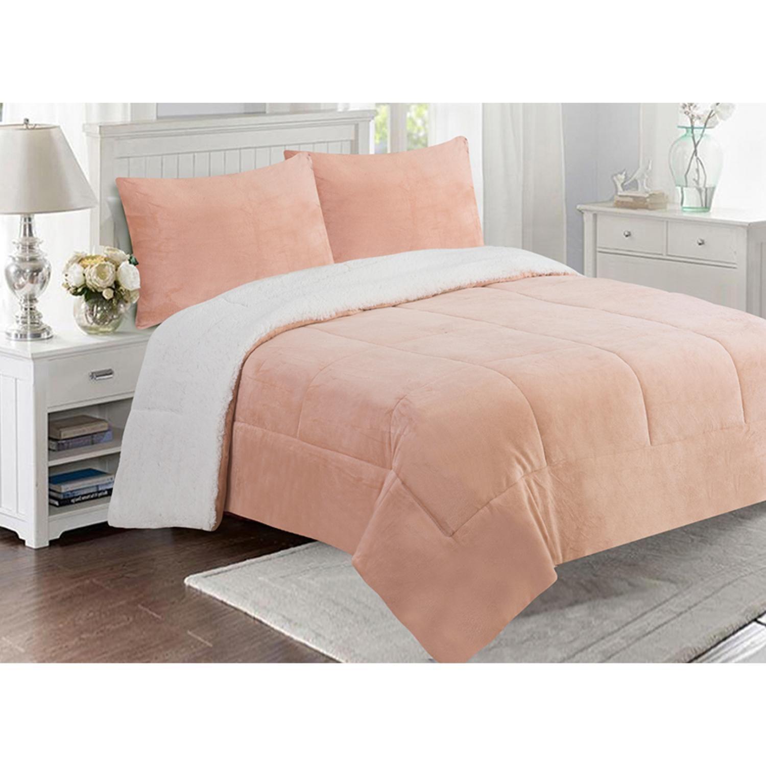 Cubrecama Sherpa Flanel Deluxe Liso 1.5 Plaza Doral-3