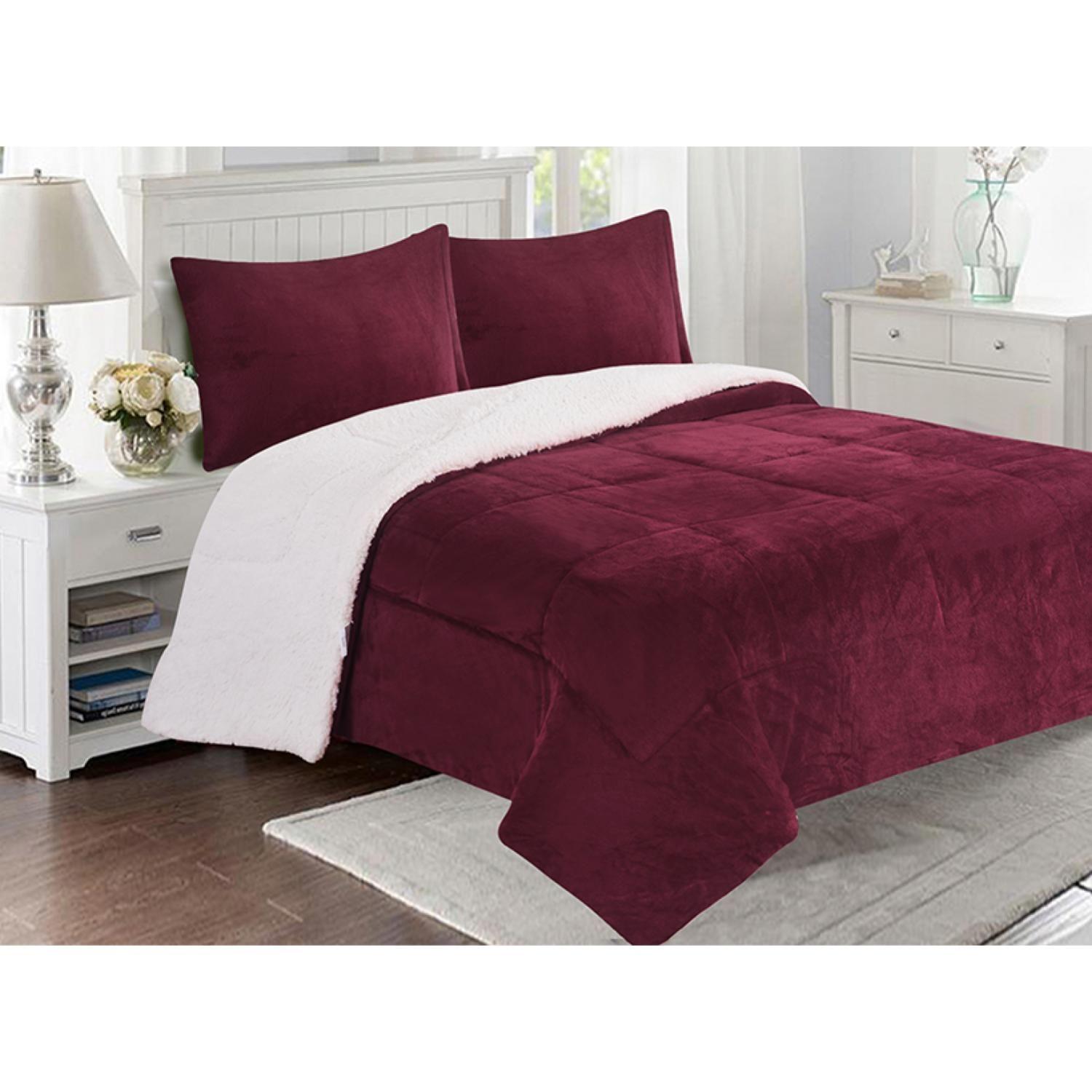 Cubrecama Sherpa Flanel Deluxe Liso 1.5 Plaza Doral-1
