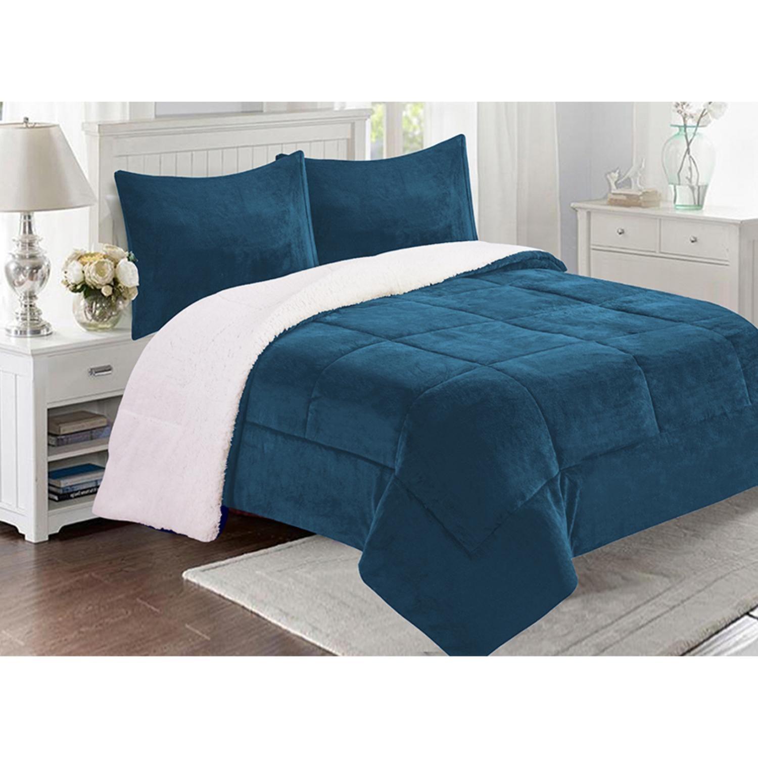 Cubrecama Sherpa Flanel Deluxe Liso 1.5 Plaza Doral-6