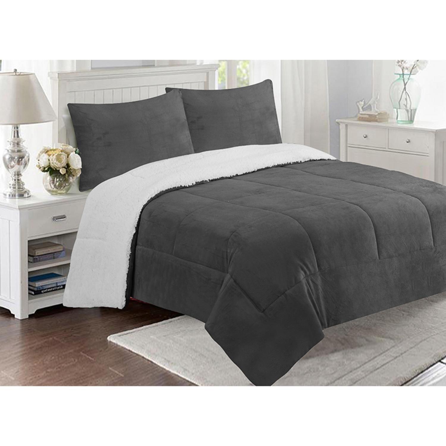Cubrecama Sherpa Flanel Deluxe Liso 1.5 Plaza Doral-0