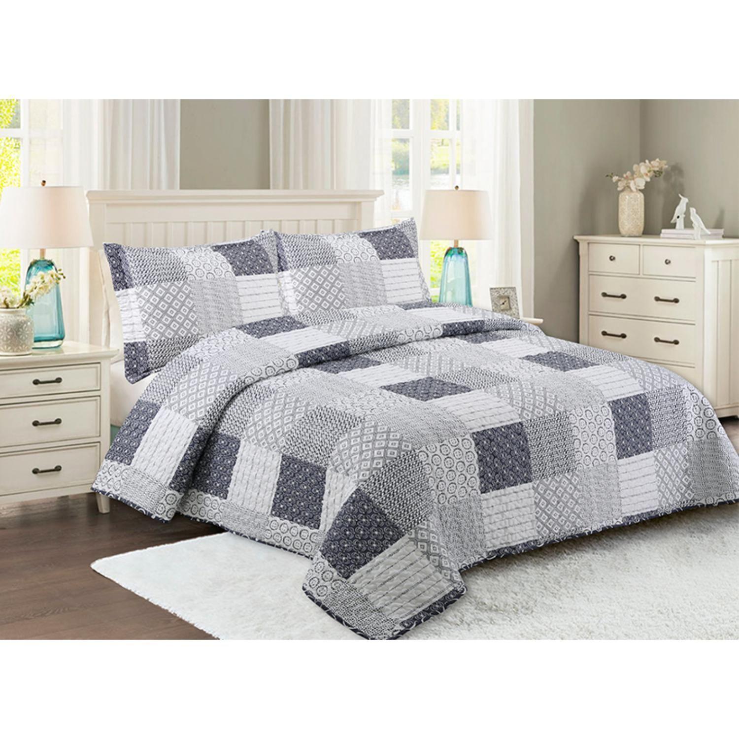 Cubrecamas Quilt Doral Estampado Deluxe Reversible C/n Fundas 1.5 Plaza-0