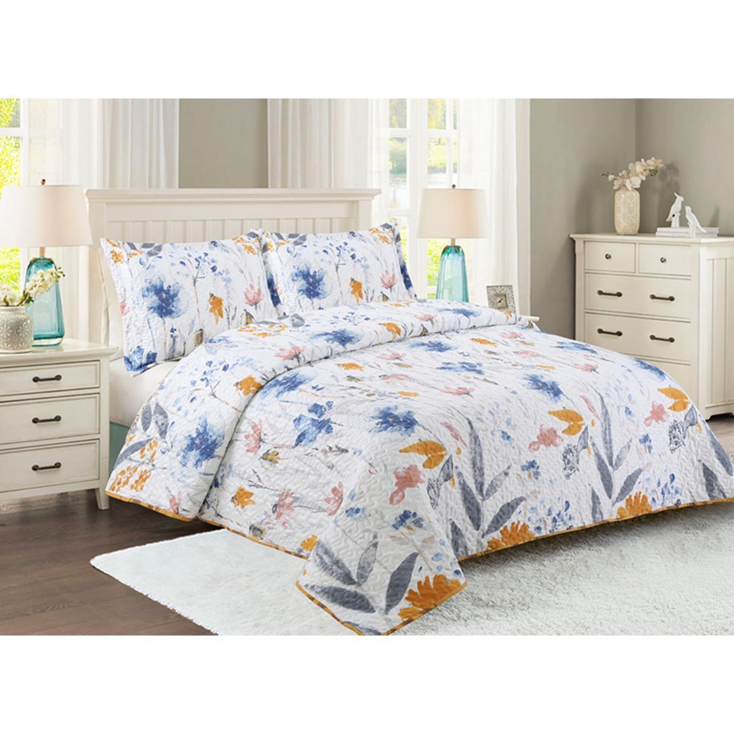 Cubrecamas Quilt Doral Estampado Deluxe Reversible C/n Fundas 1.5 Plaza-3
