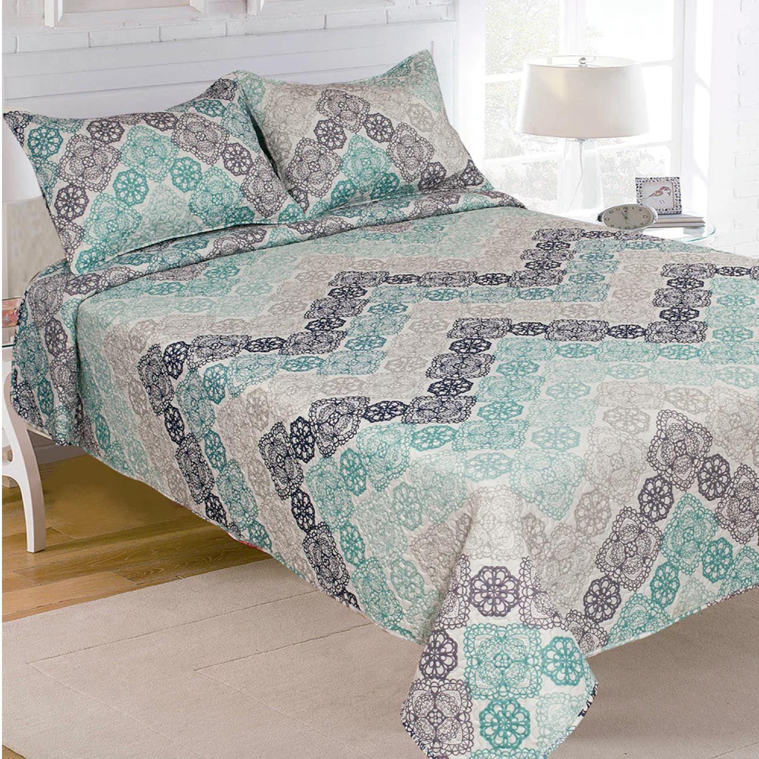 Cubrecamas Quillt Hotpress Estampado C/n Fundas 2,5 Plazas Doral-1