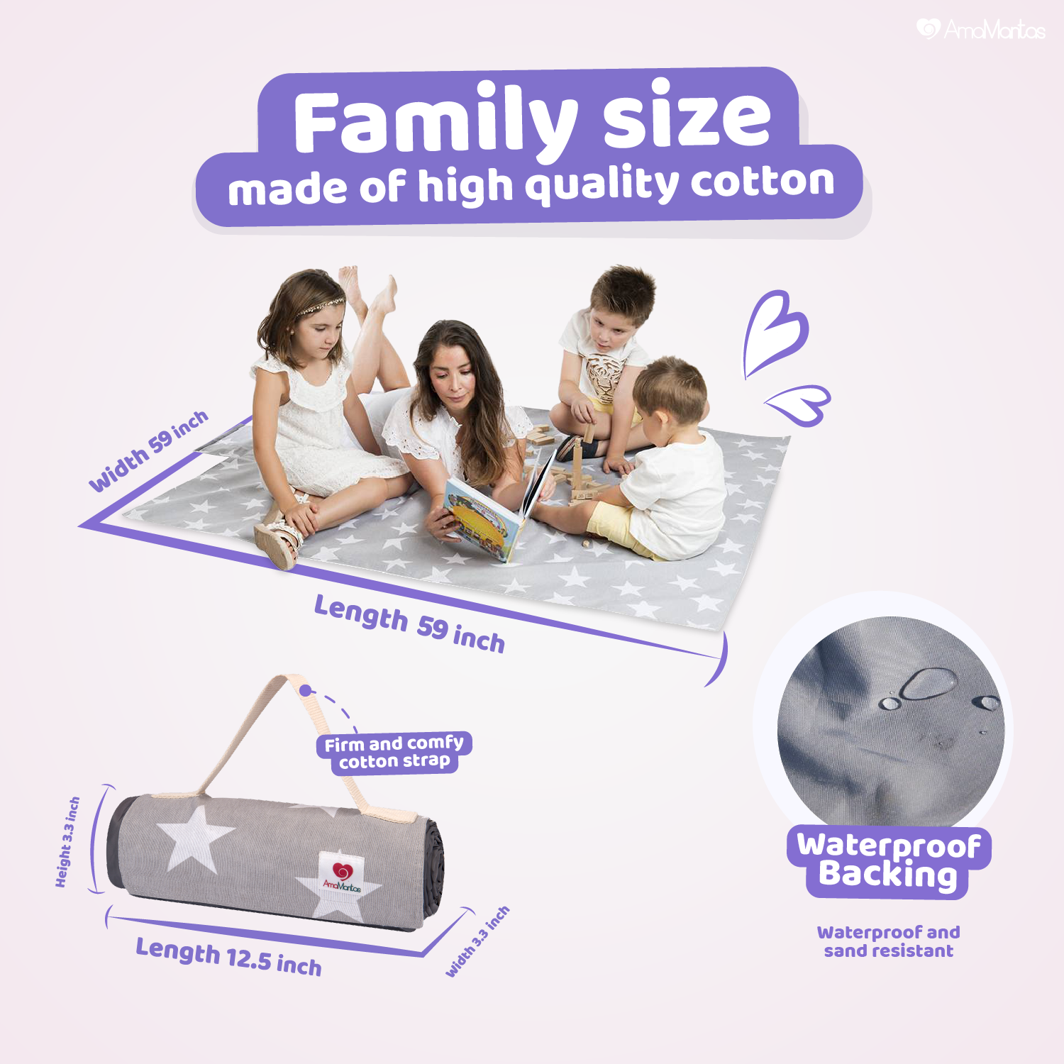 Manta Picnic y Playa Impermeable Infantil  Dinosaurios Azul-4