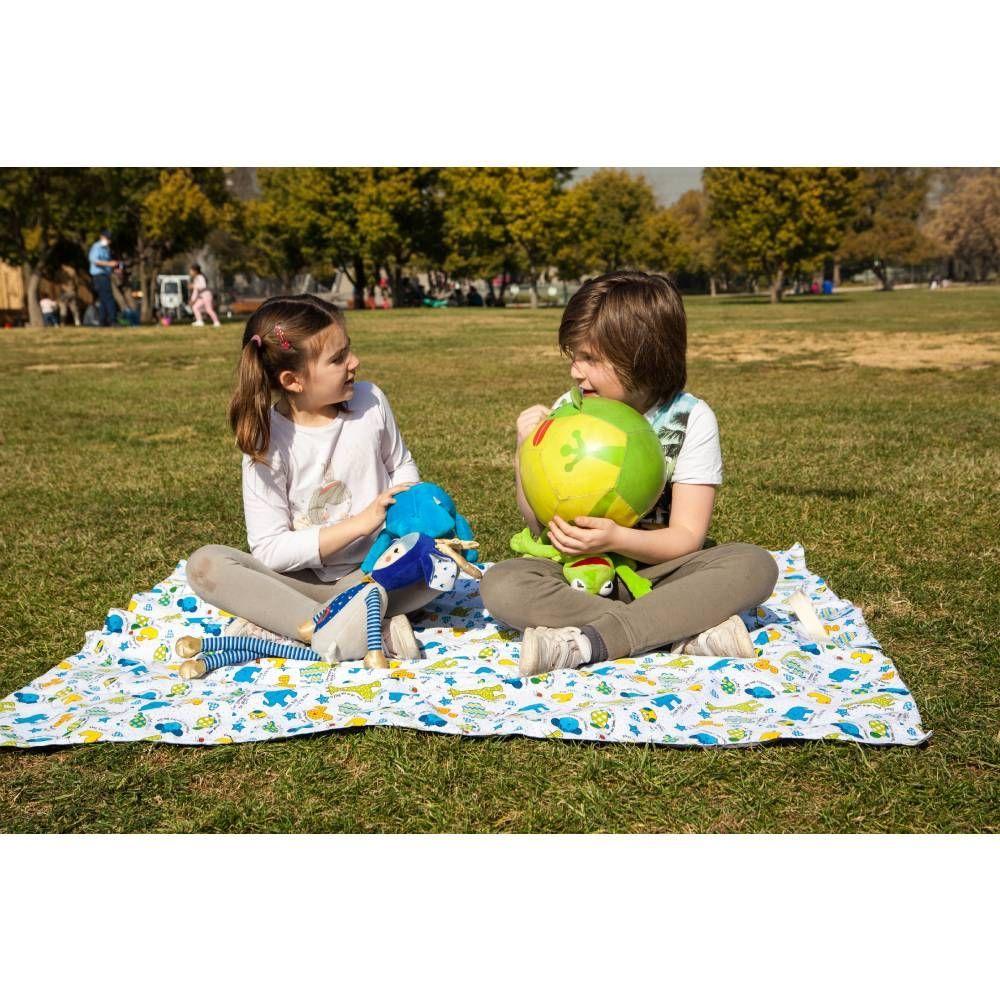 Manta Picnic y Playa Impermeable Infantil  Animales Azul-2