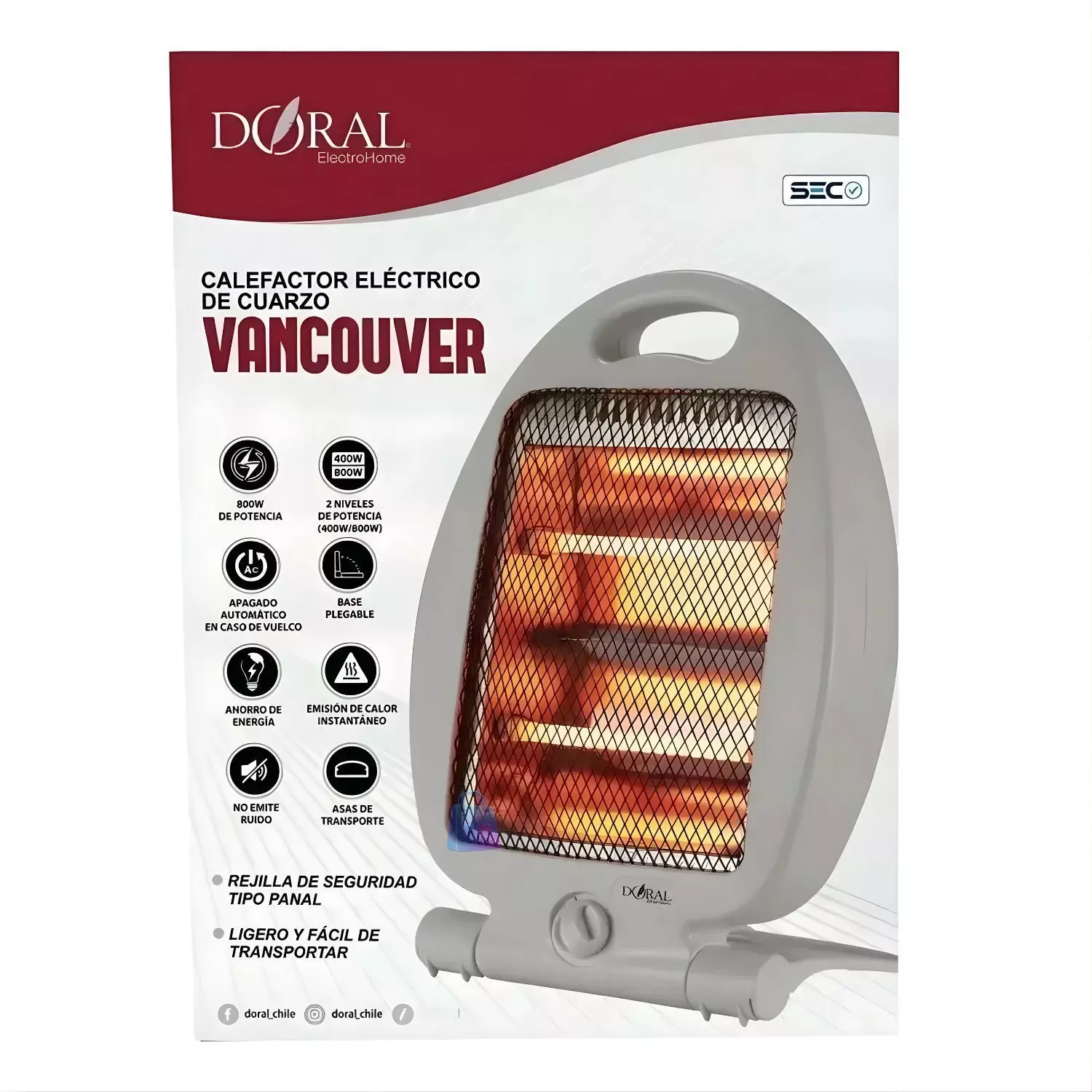 Calefactor Cuarzo 800W Vancouver Bajo Consumo PS-2