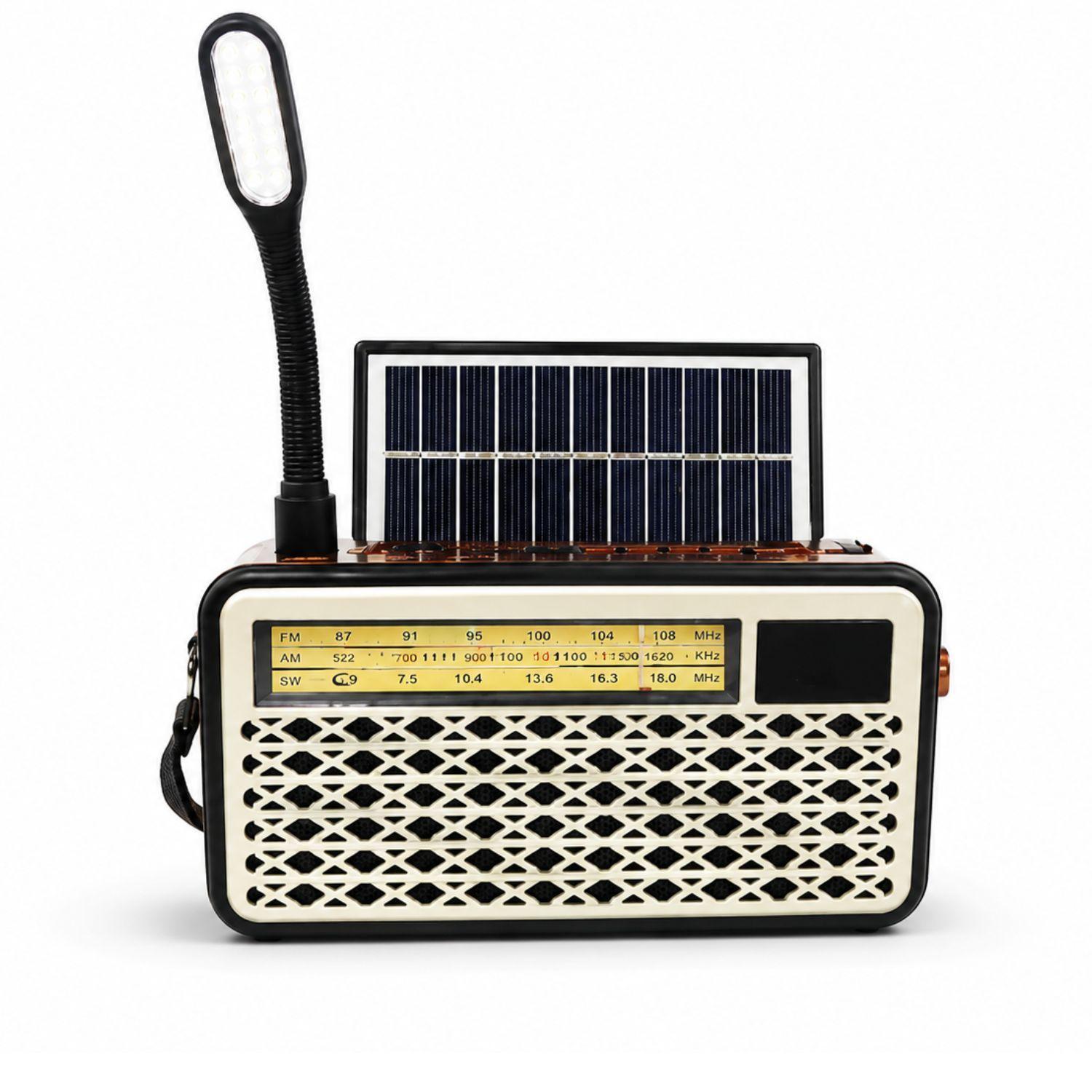 Radio Retro Solar Bluetooth FM AM USB Linterna Gold PS-0