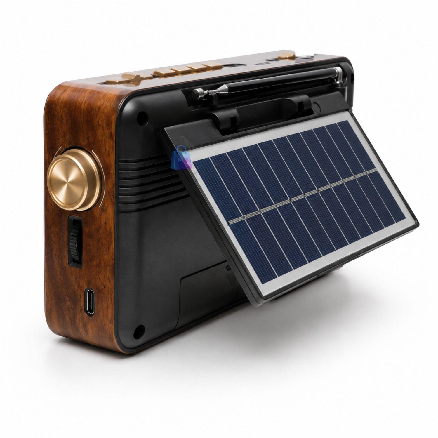 Radio Retro Solar Bluetooth FM AM USB Linterna Gold PS-2