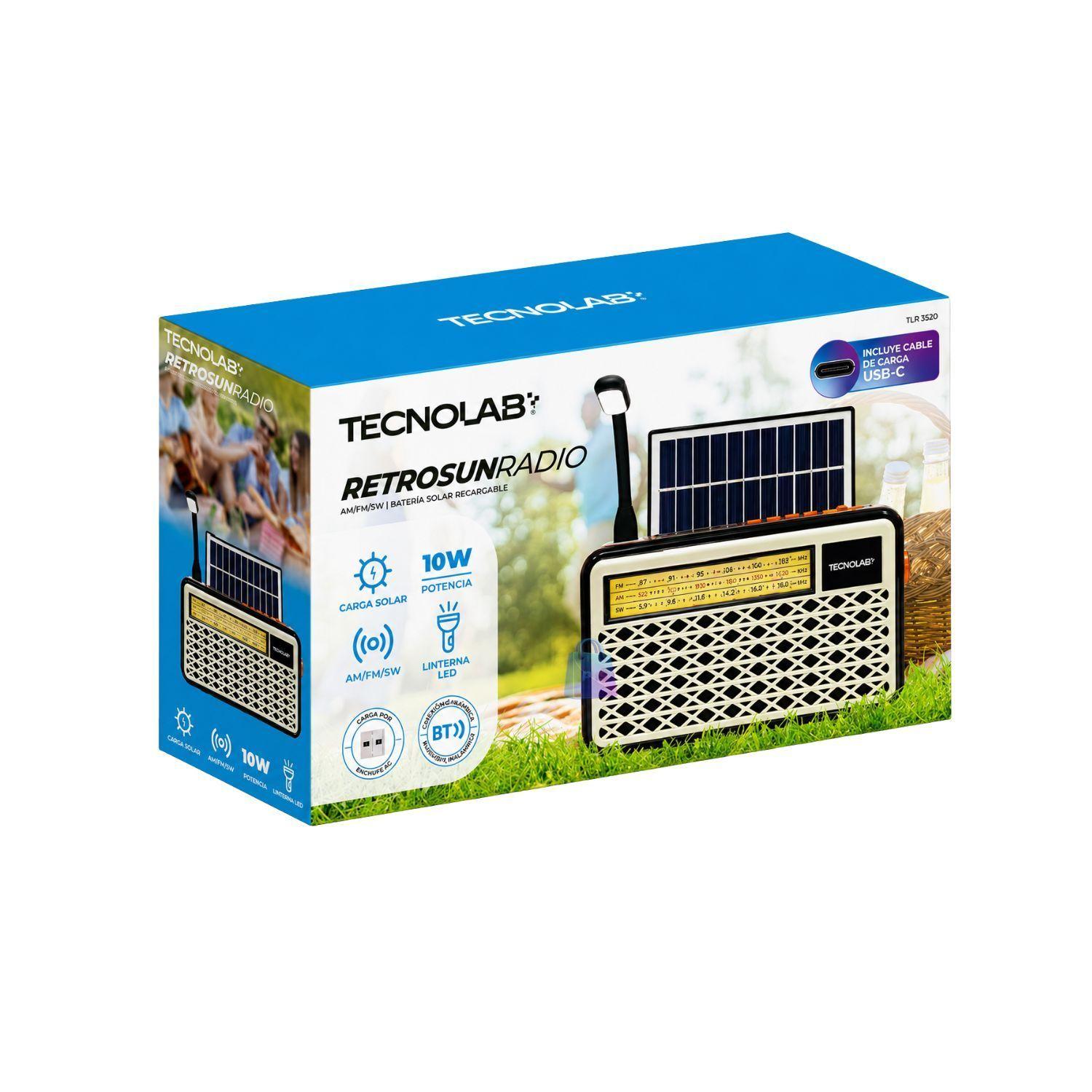 Radio Retro Solar Bluetooth FM AM USB Linterna Gold PS-3