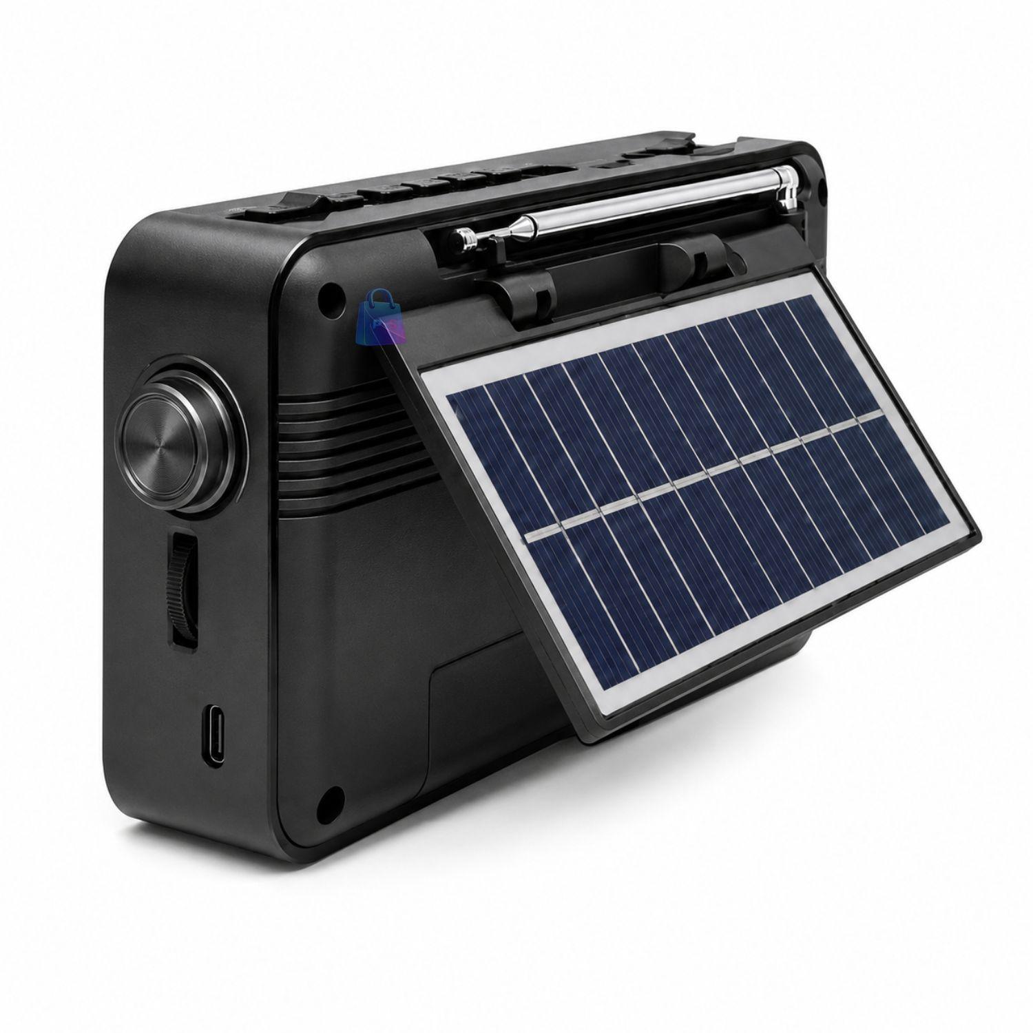 Radio Retro Solar Bluetooth FM AM USB Linterna Negro PS-2