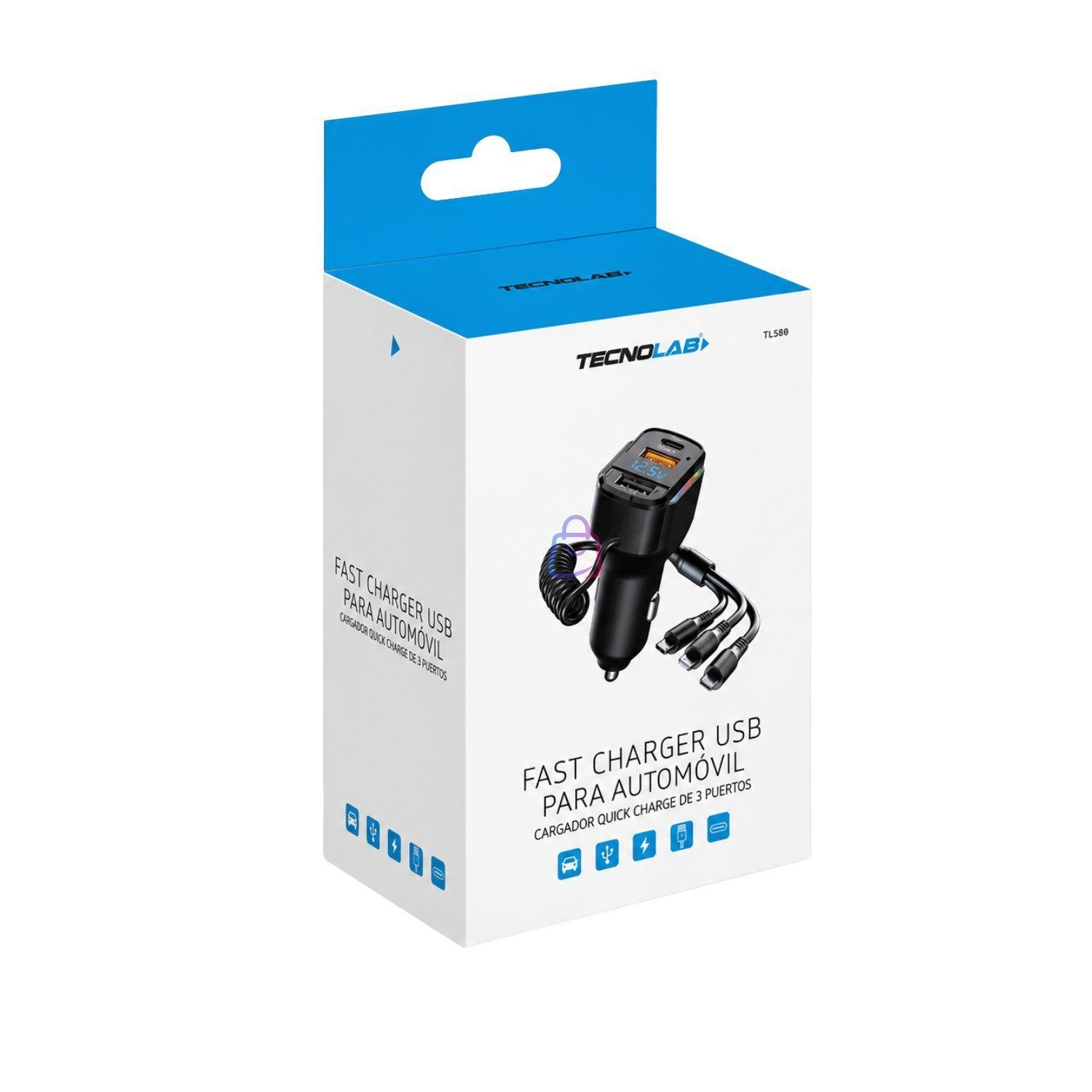 Cargador Auto RGB USB PD 36 65W Cable 3 en 1 PS-3