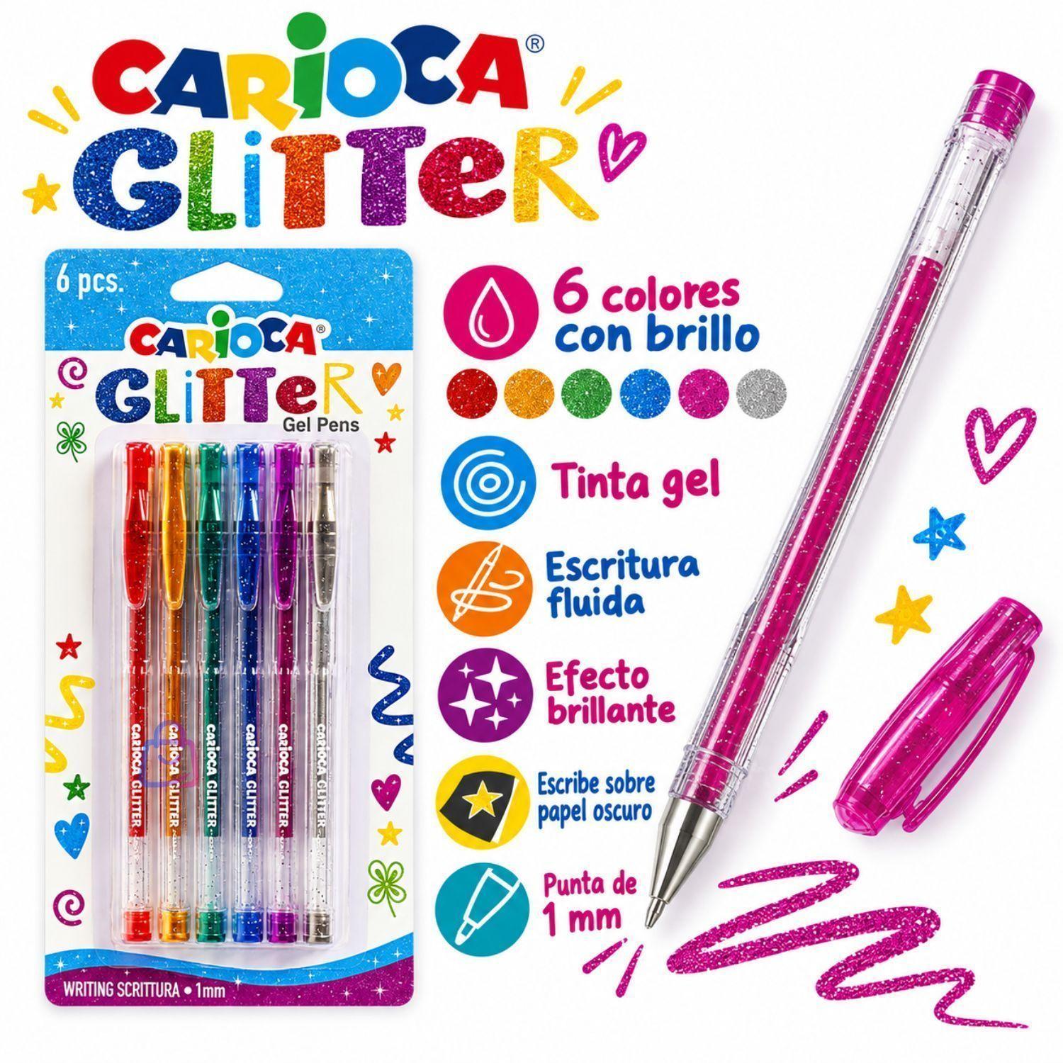 Boligrafos Gel Glitter Carioca 6 Colores Punta 1 Mm PS-1