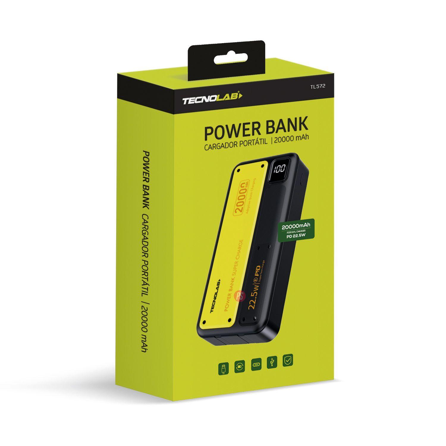 Power Bank 20000mAh 22.5W Pantalla LED Negro/Amarillo - PS-2