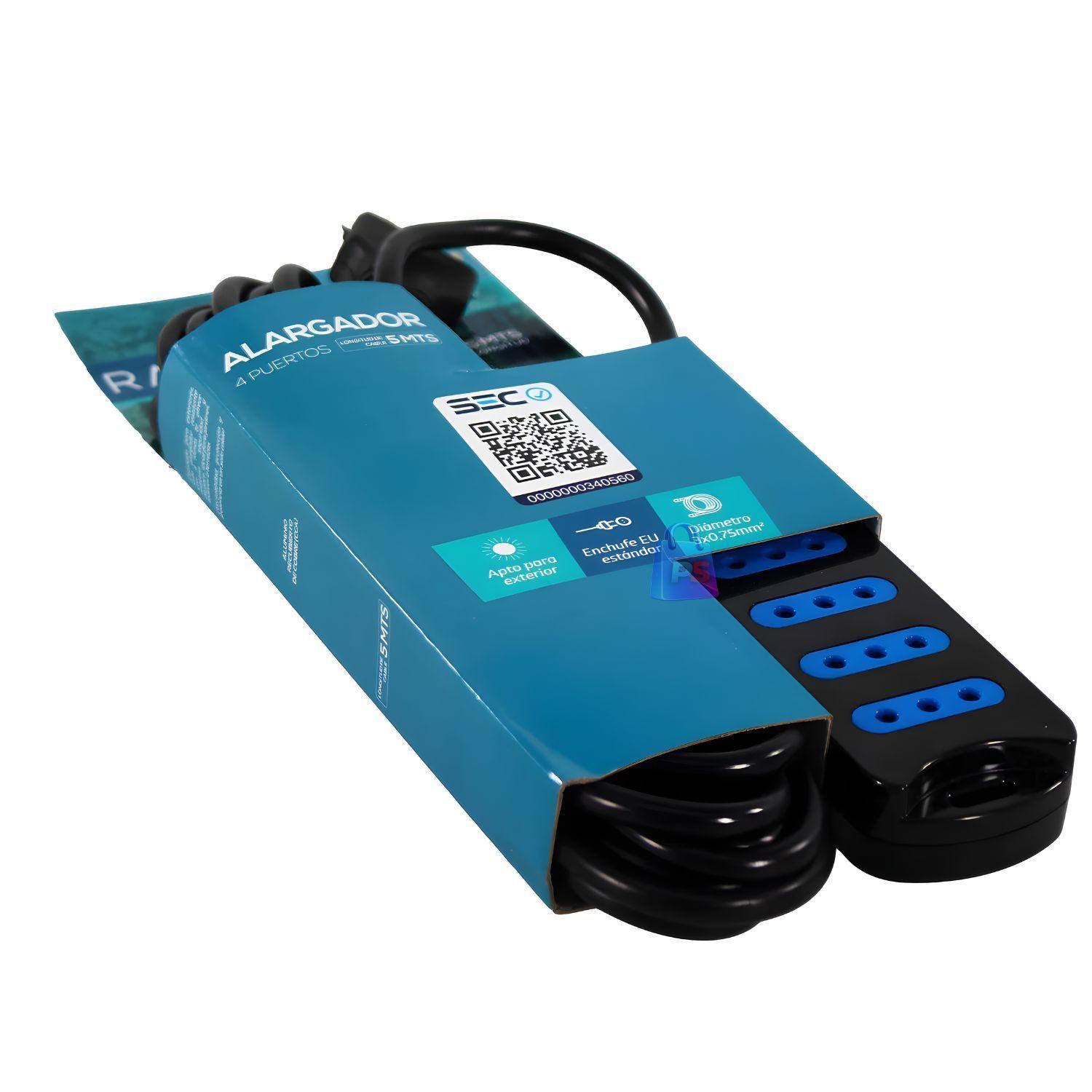 Alargador Electrico 4 Enchufes 5m SEC Colores - PS-2