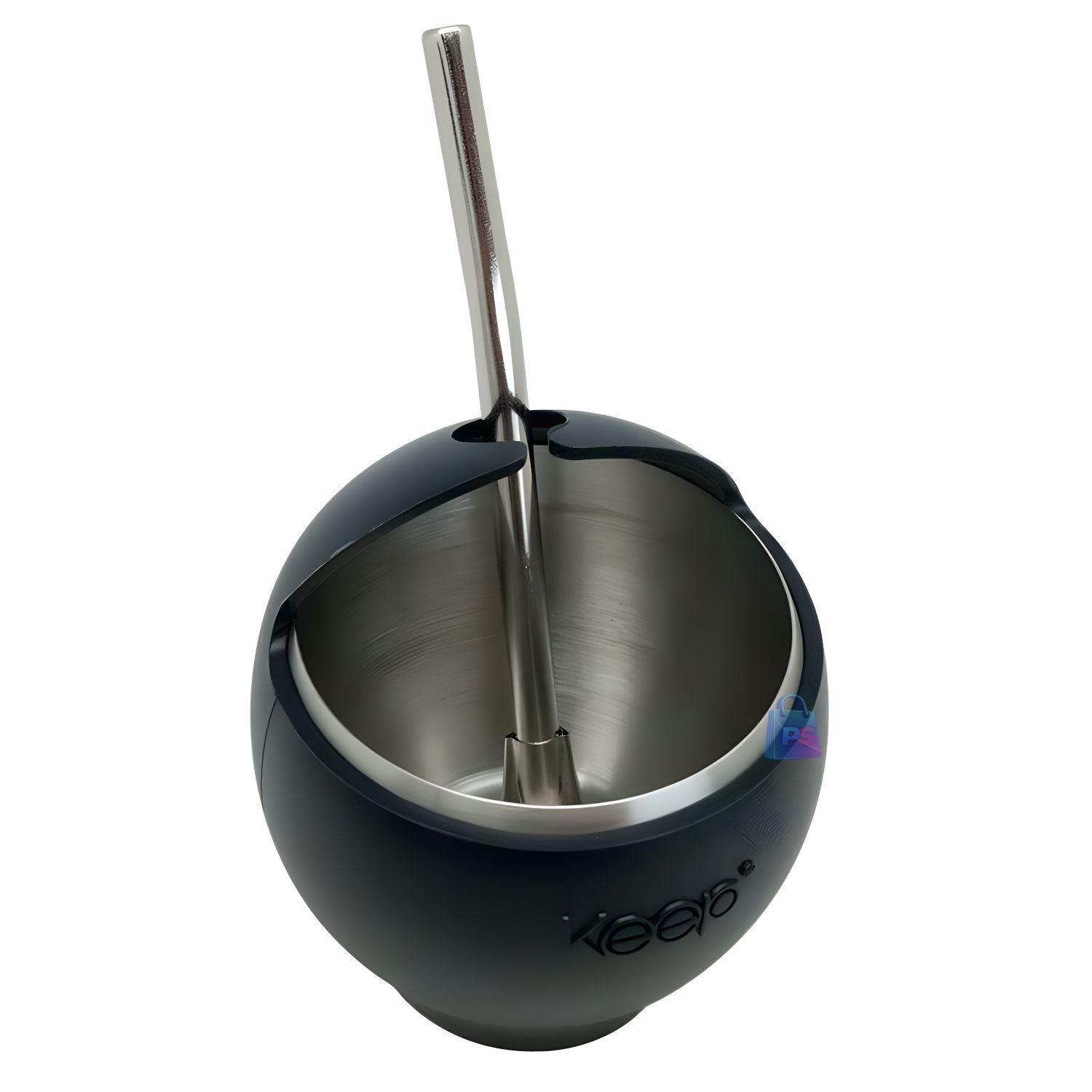 Mate Acero Inoxidable 230ml con Bombilla Negro PS-1