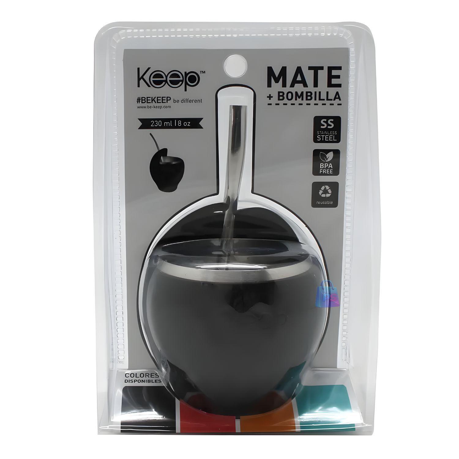 Mate Acero Inoxidable 230ml con Bombilla Negro PS-3