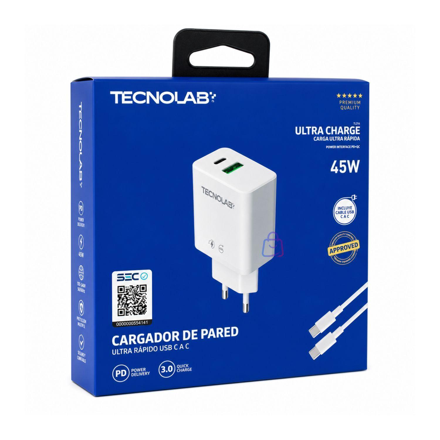 Cargador Rapido PD 45W QC USB C con Cable PS-3