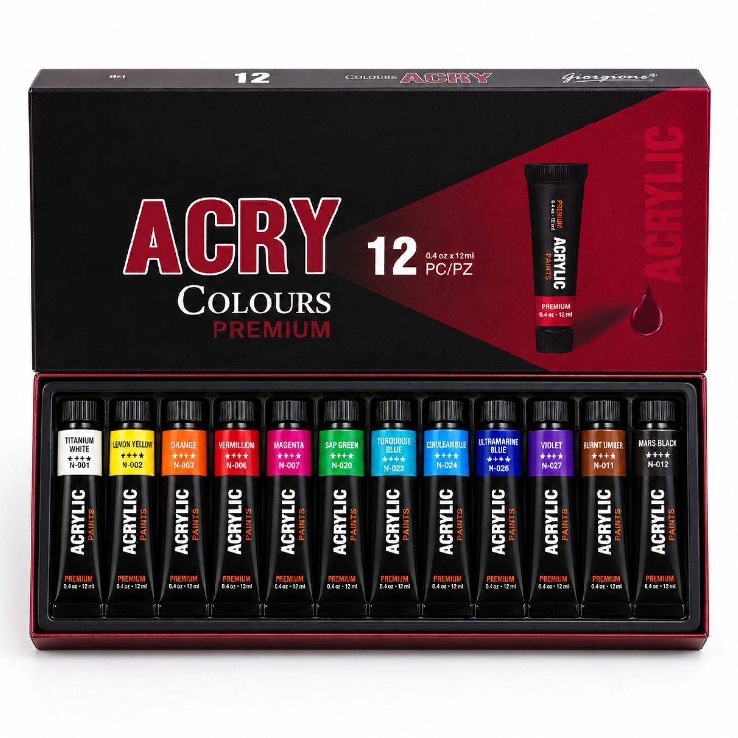 Pintura Acrilica 12 Colores 12ml Premium PS-0