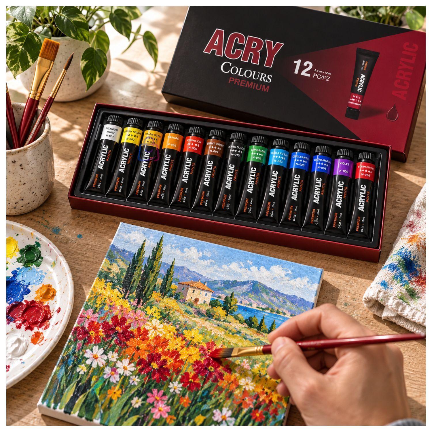 Pintura Acrilica 12 Colores 12ml Premium PS-1