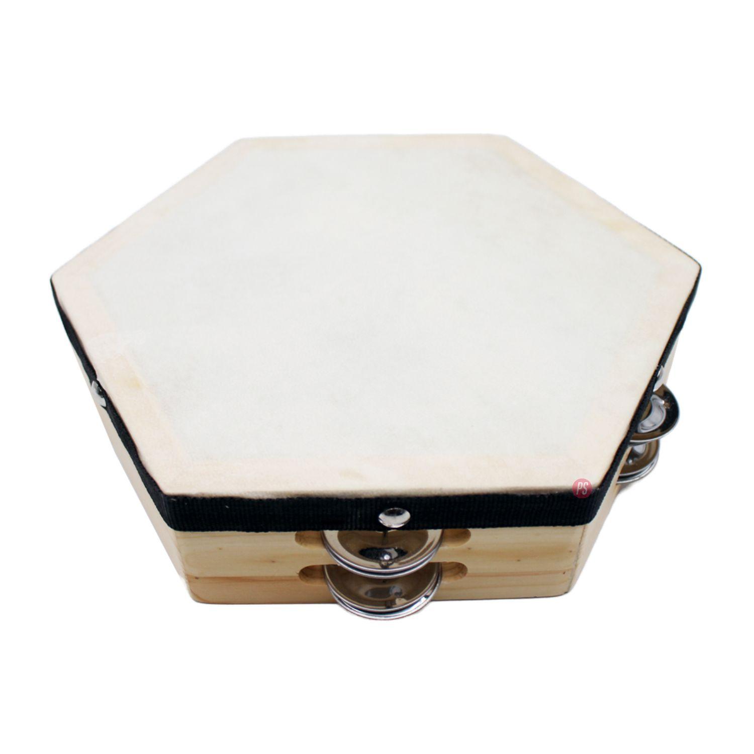 Pandero Hexagonal 8 Pulgadas Madera - PS-2