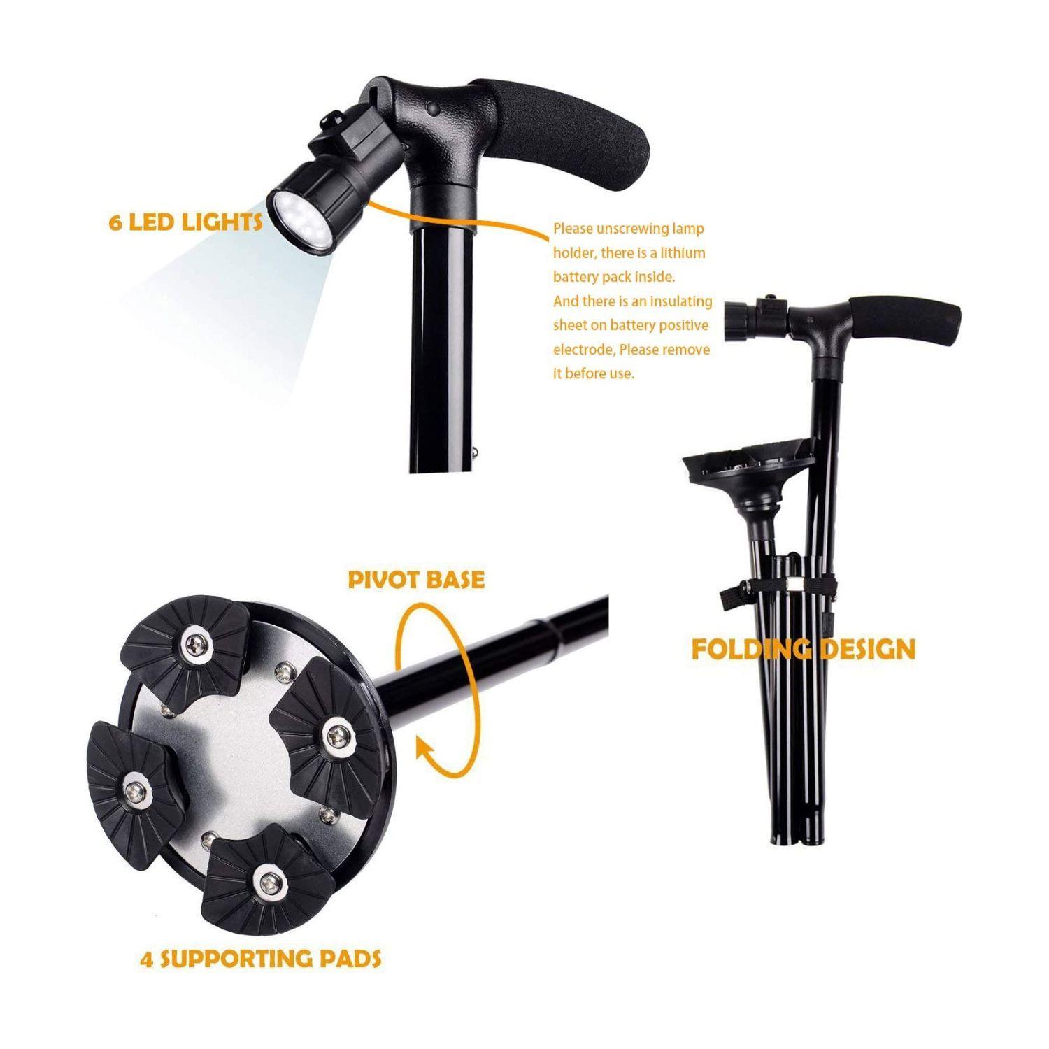 Bastón Plegable Con Luz Led Y 4 Puntos De Apoyo - Puntostore-2