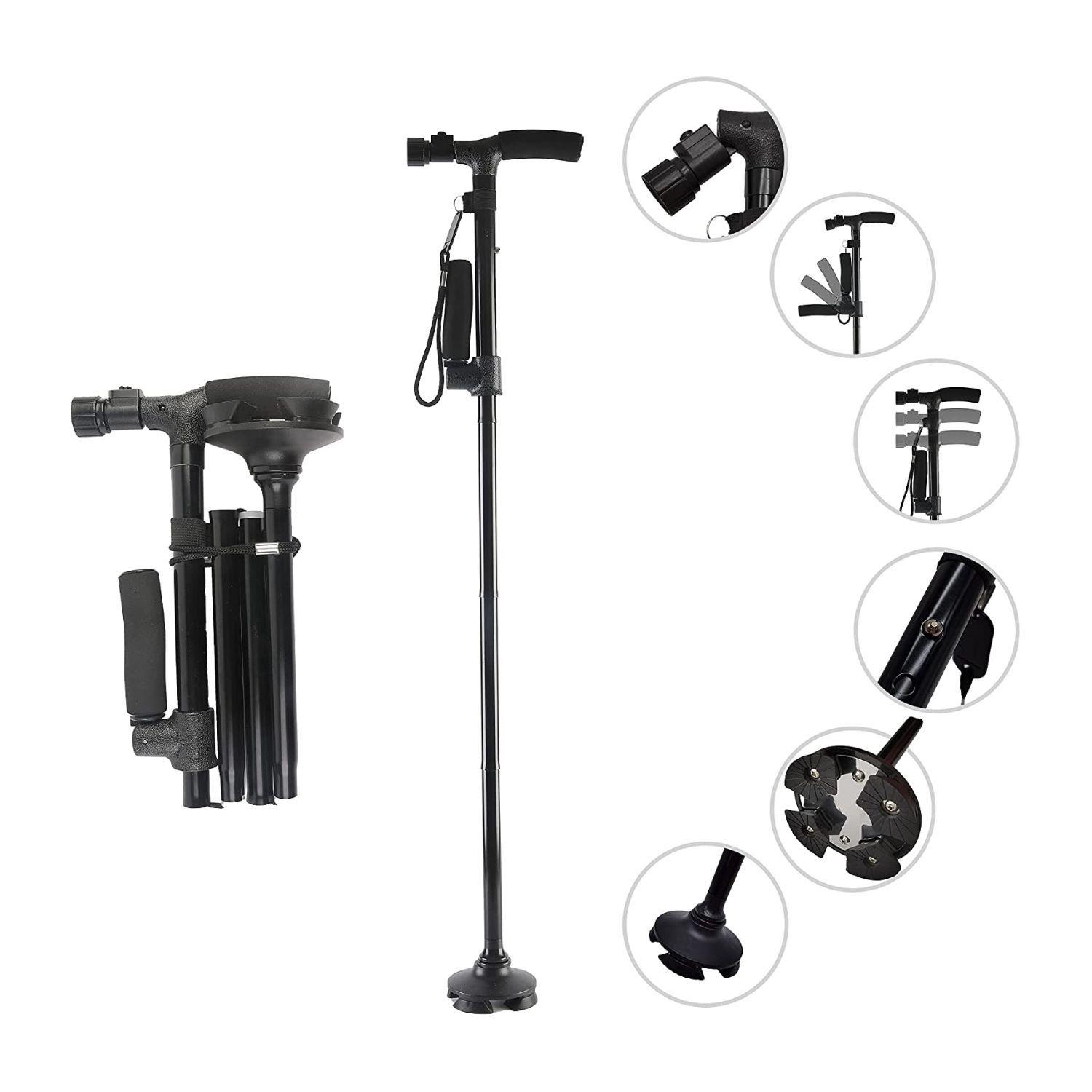 Bastón Plegable Con Luz Led Y 4 Puntos De Apoyo - Puntostore-1