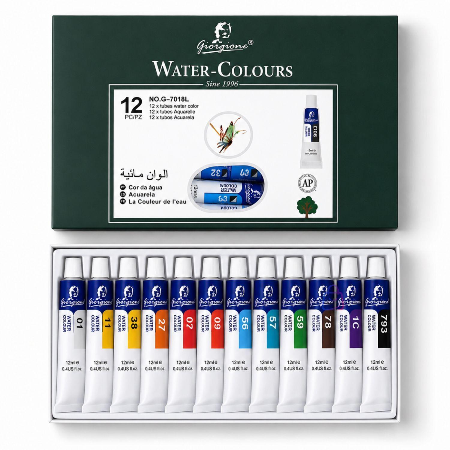 Pintura Acuarela 12 Colores 12ml Arte Escolar PS-2