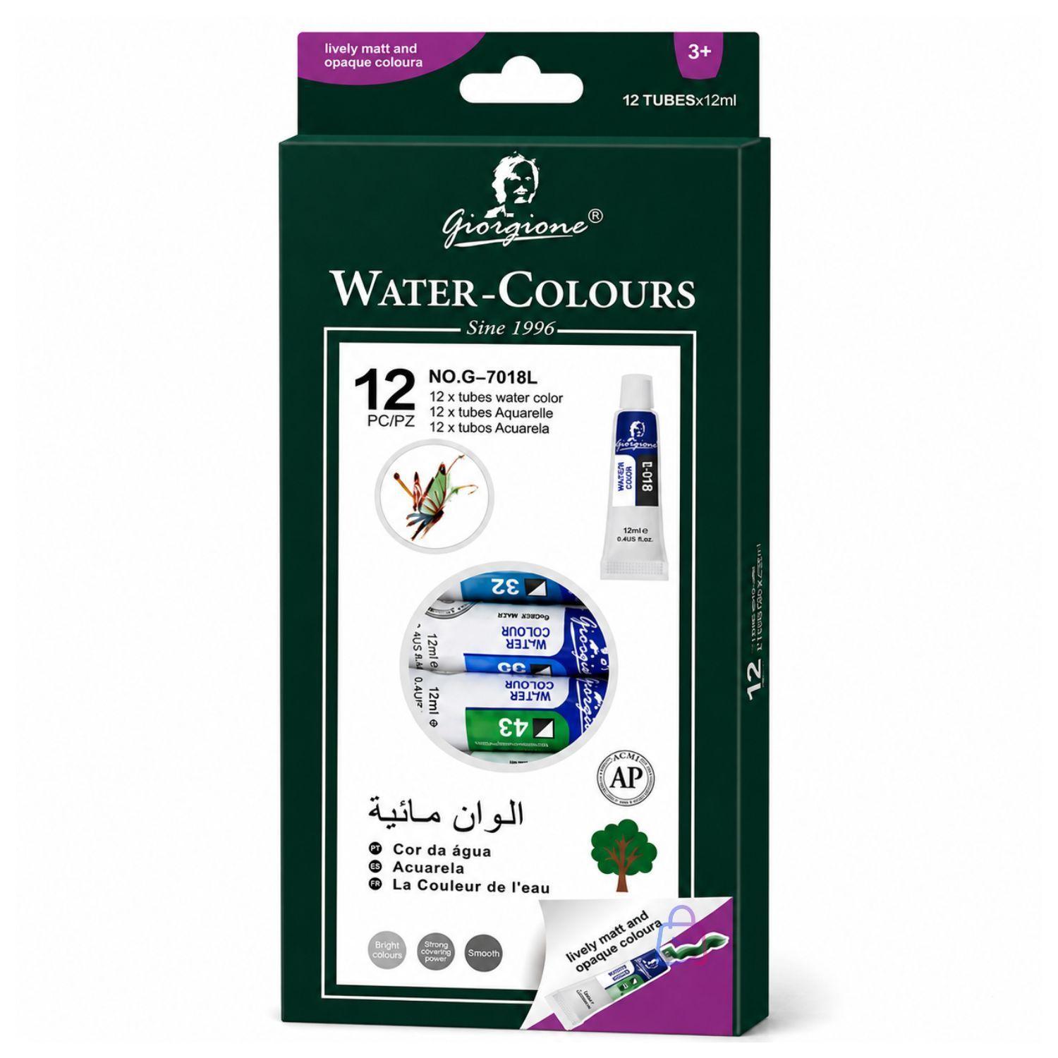 Pintura Acuarela 12 Colores 12ml Arte Escolar PS-3