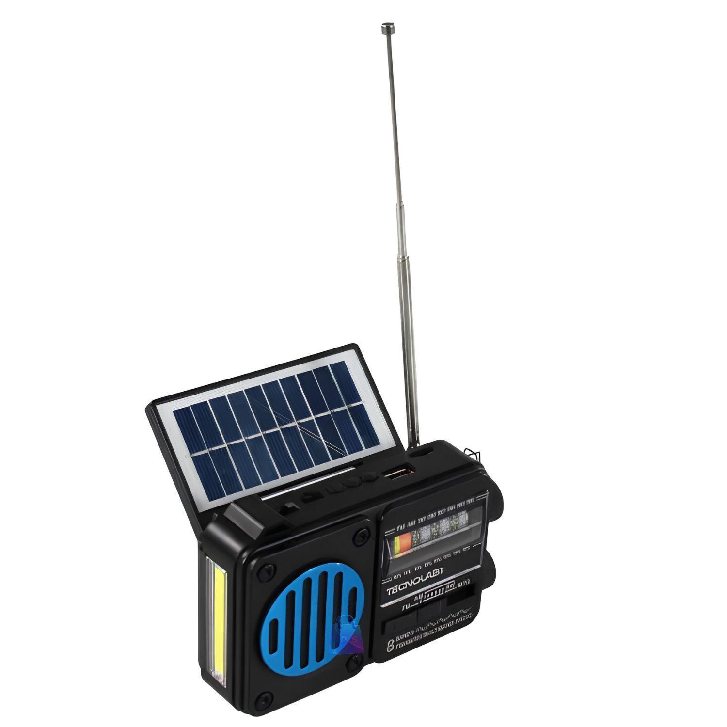 Radio Solar Bluetooth AM FM USB Linterna LED Azul PS-1