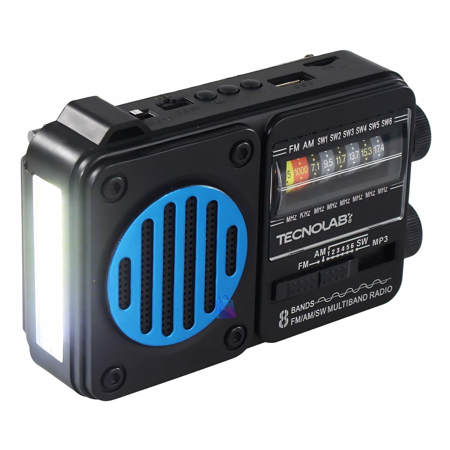 Radio Solar Bluetooth AM FM USB Linterna LED Azul PS-2