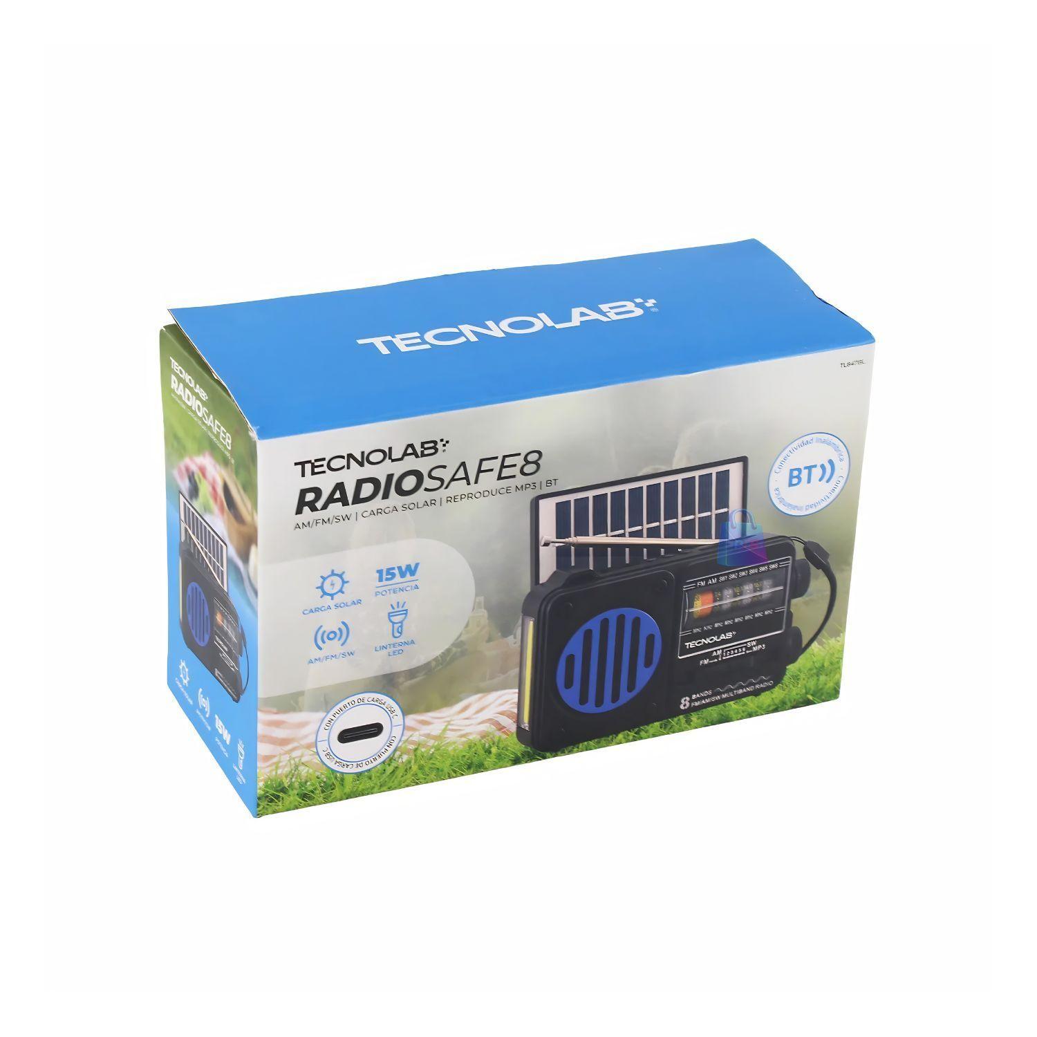 Radio Solar Bluetooth AM FM USB Linterna LED Azul PS-4