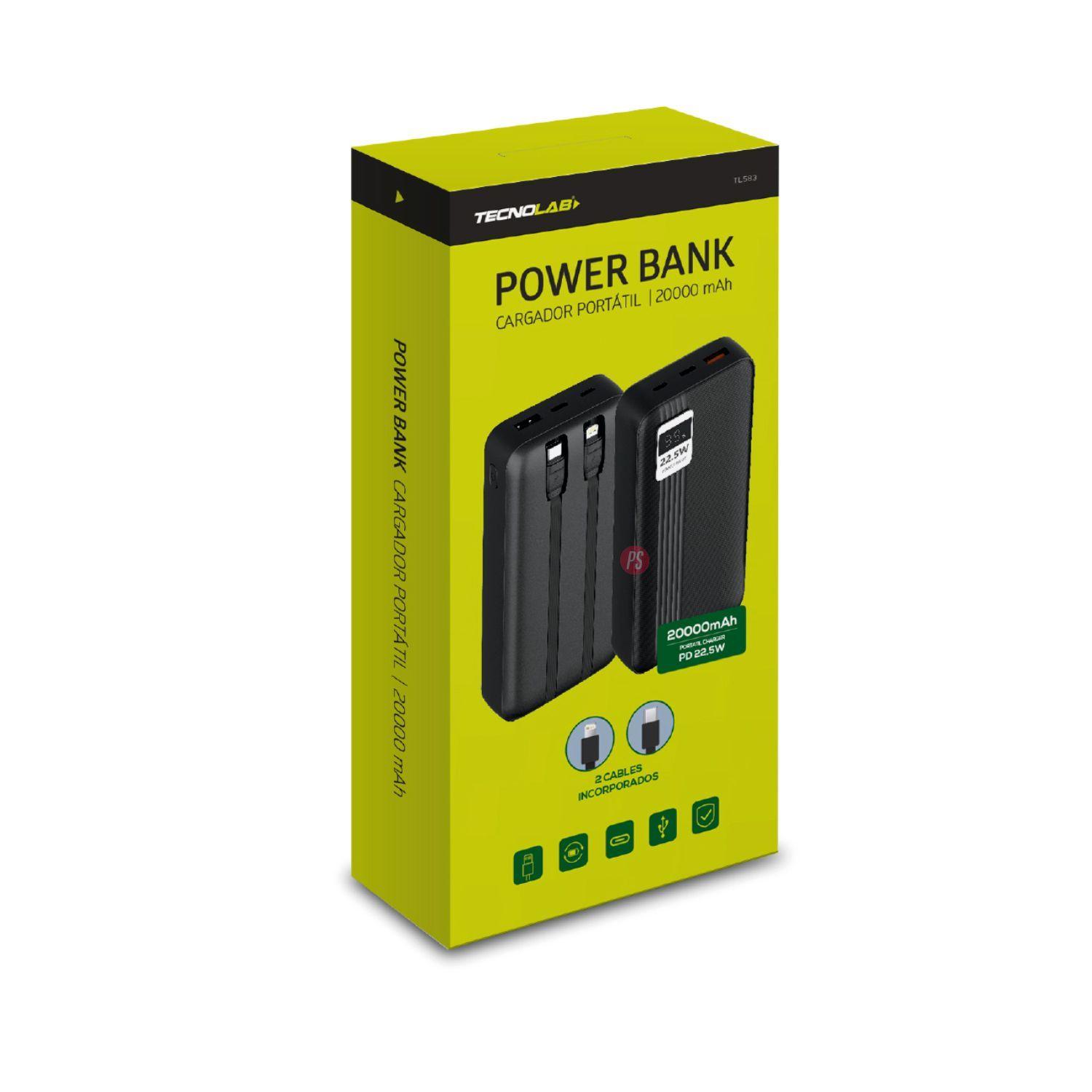 Power Bank 20000mAh 22.5W + 2 Cables Incluidos Blanco - PS-2