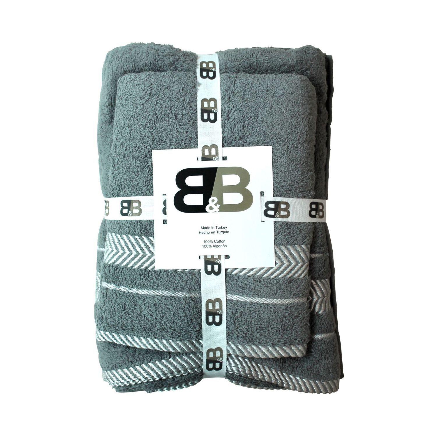 Juego De Dos Toallas Turcas Gris/blanco B&b Kitchen - PuntoStore-0
