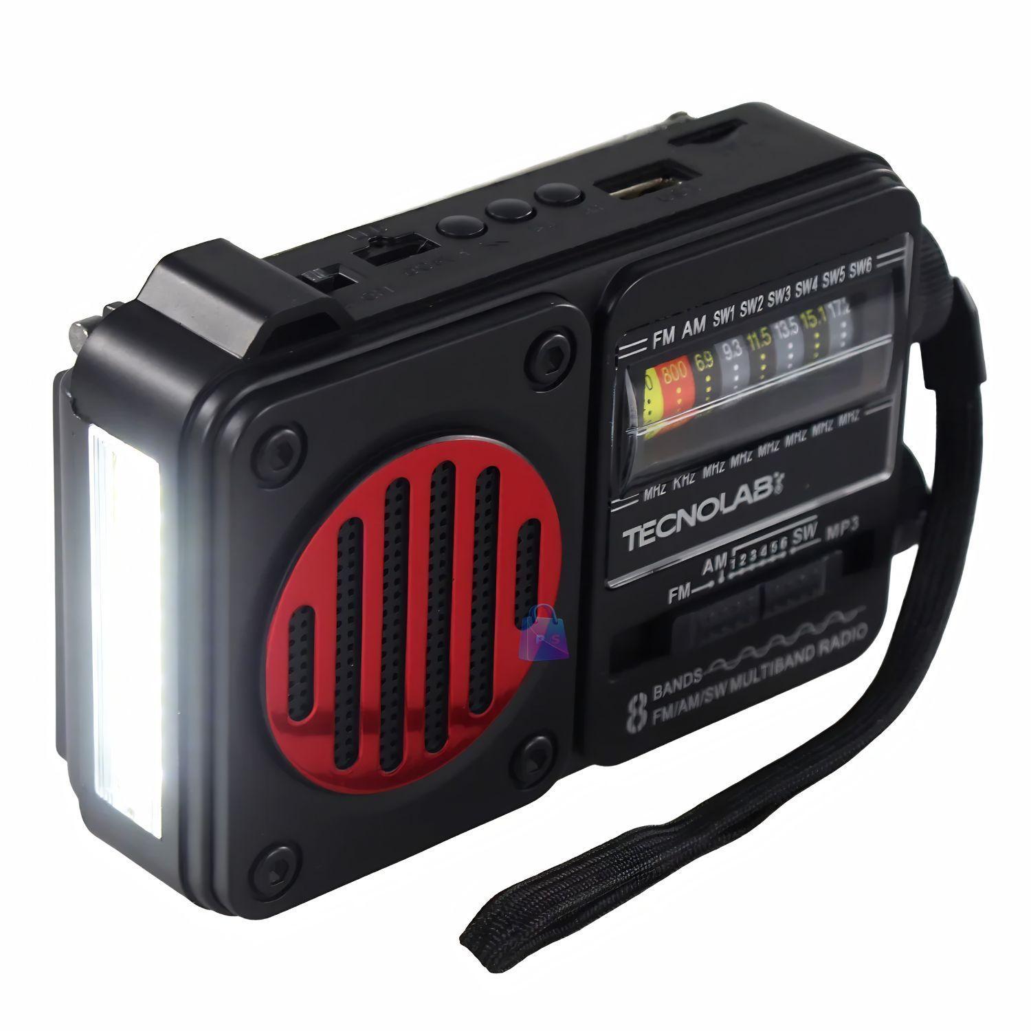 Radio Solar Bluetooth AM FM USB Linterna LED Rojo PS-2