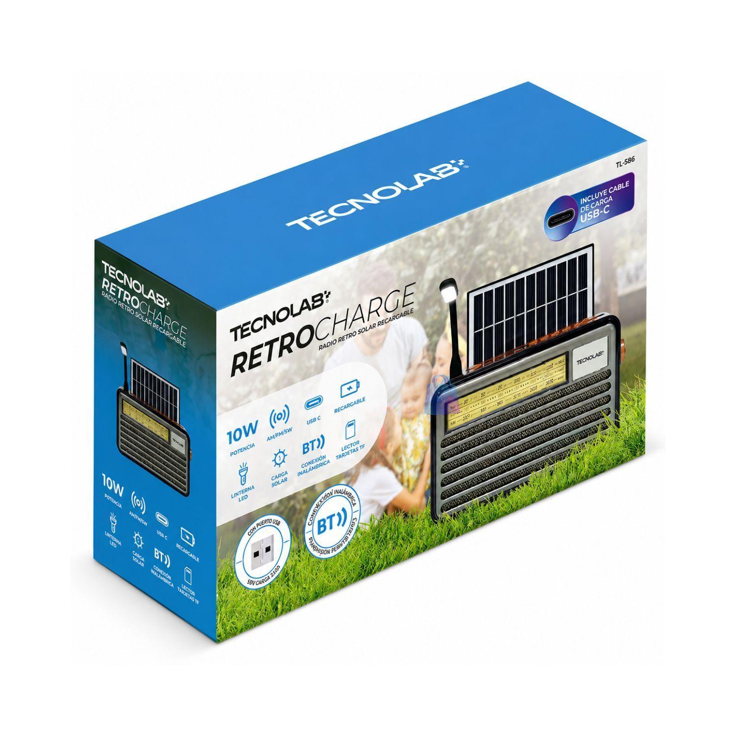 Radio Retro Solar Bluetooth FM AM SW USB Tipo C 10W PS-4