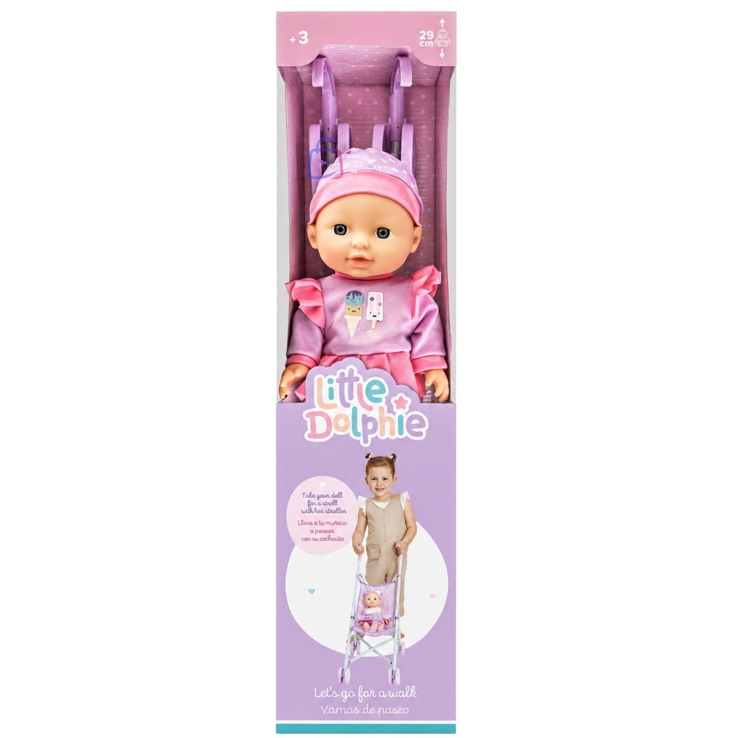 Mu eca Bebe 29cm Con Coche Plegable De Paseo PS-5